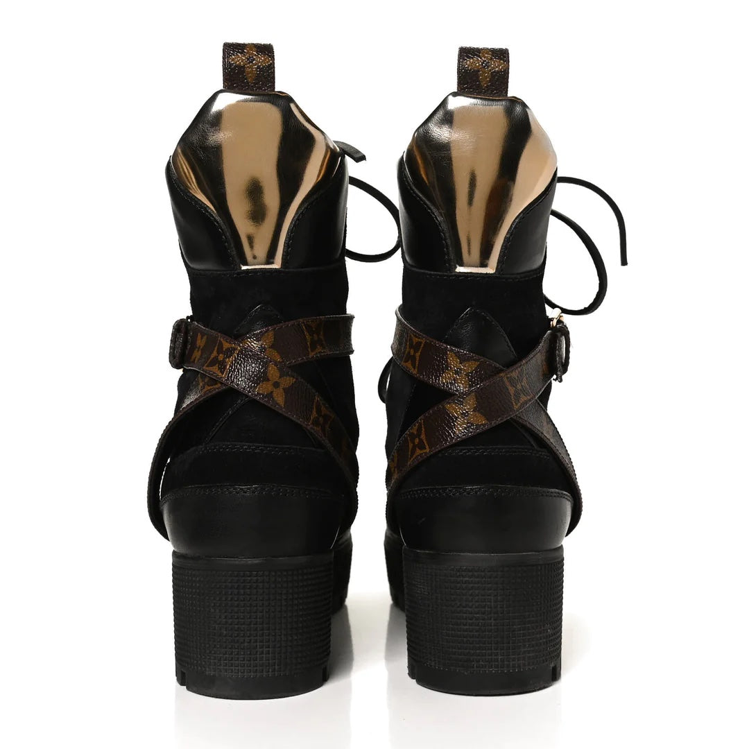 LOUIS VUITTON MONOGRAM SUEDE CALFSKIN LAUREATE PLATFORM DESERT BOOTS