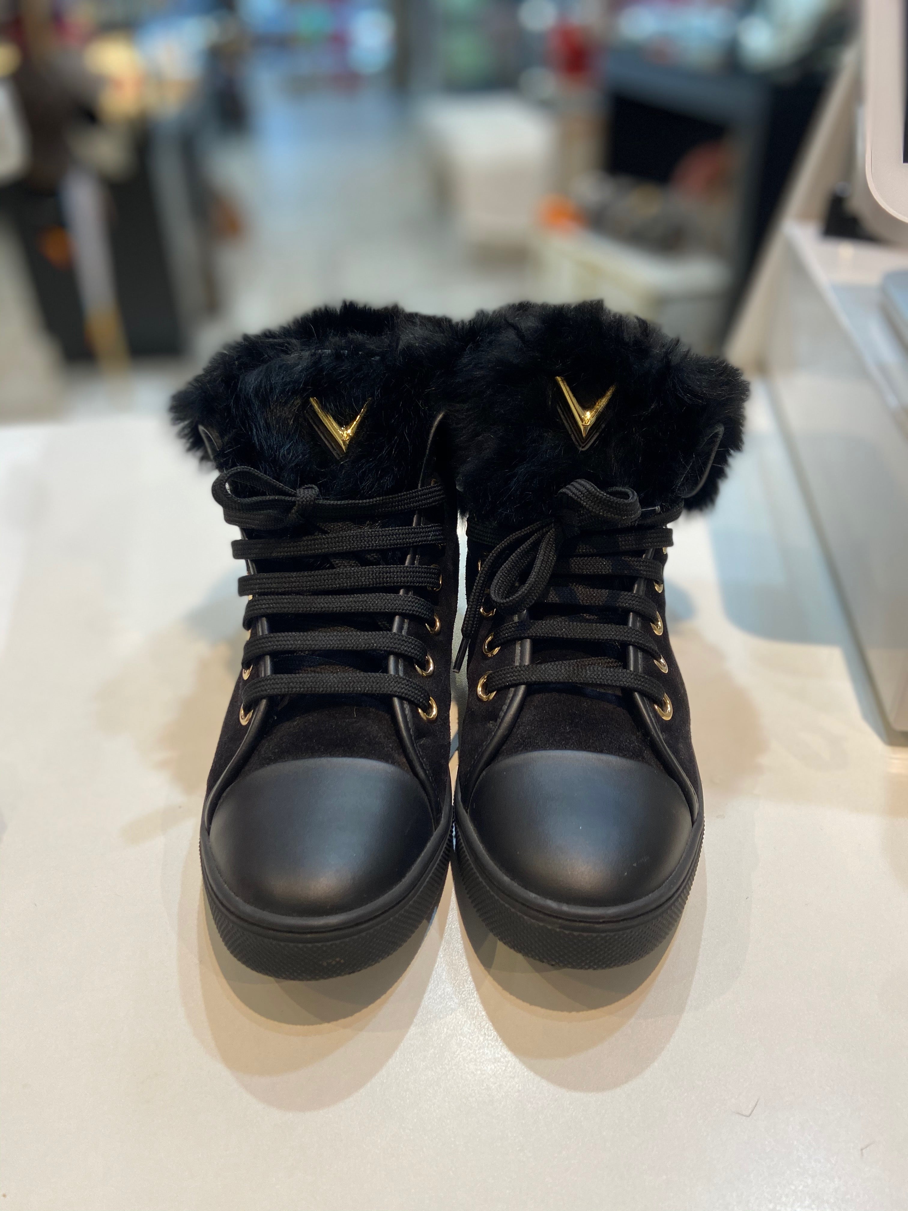 LOUIS VUITTON SUEDE RABBIT FUR HIGH-TOP SNEAKERS