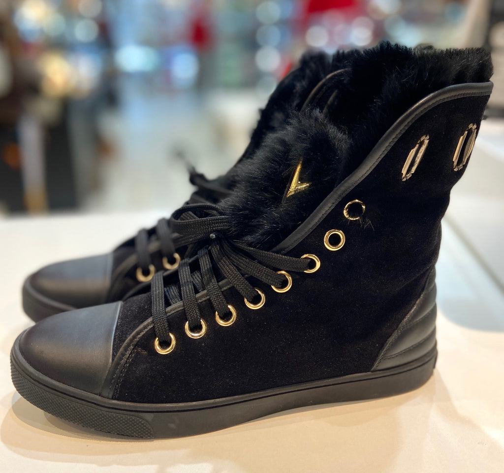 LOUIS VUITTON SUEDE RABBIT FUR HIGH-TOP SNEAKERS