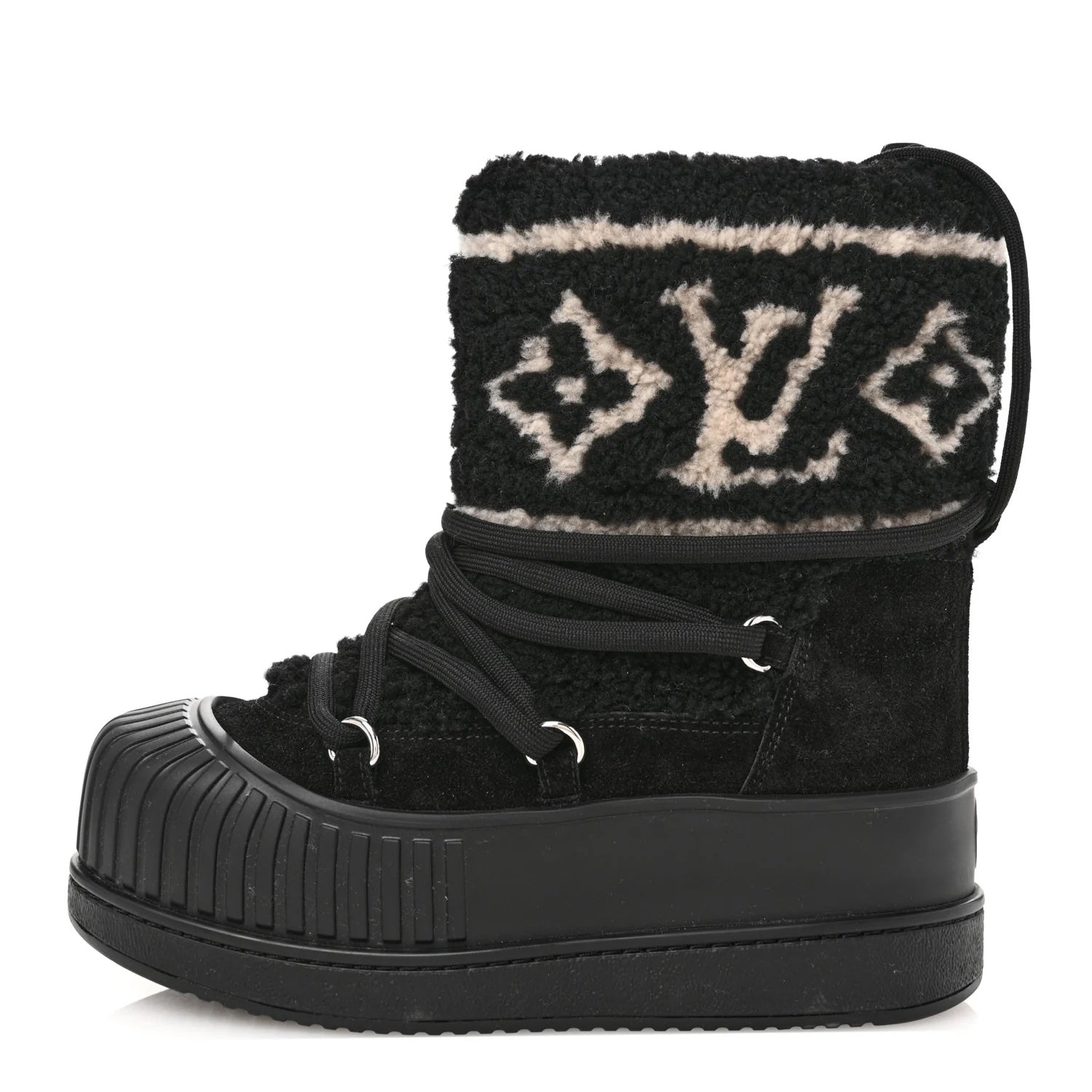 LOUIS VUITTON SUEDE SHEARLING POLAR FLAT HALF BOOTS