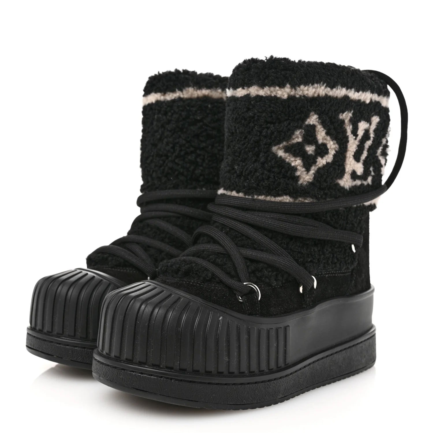 LOUIS VUITTON SUEDE SHEARLING POLAR FLAT HALF BOOTS