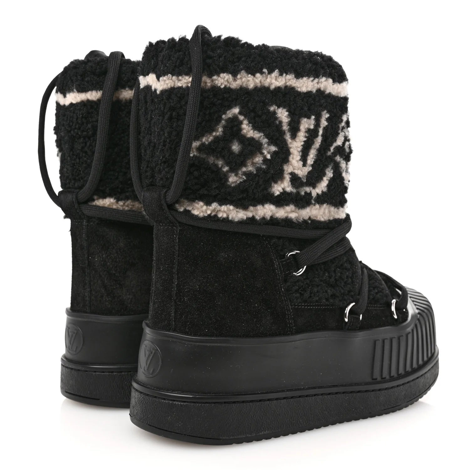 LOUIS VUITTON SUEDE SHEARLING POLAR FLAT HALF BOOTS