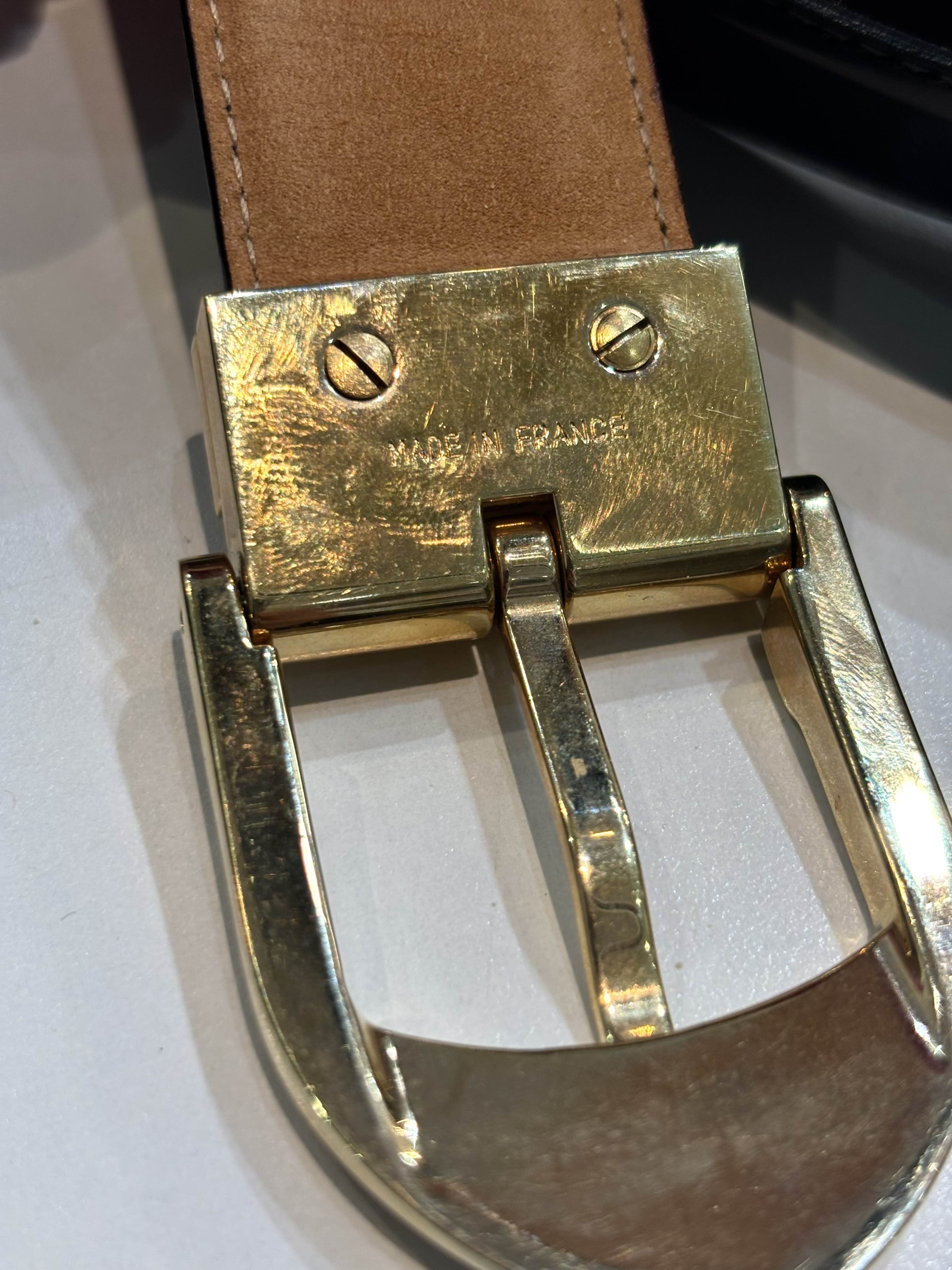 LOUIS VUITTON TAIGALEATHER GOLD-TONE BUCKLE BELT