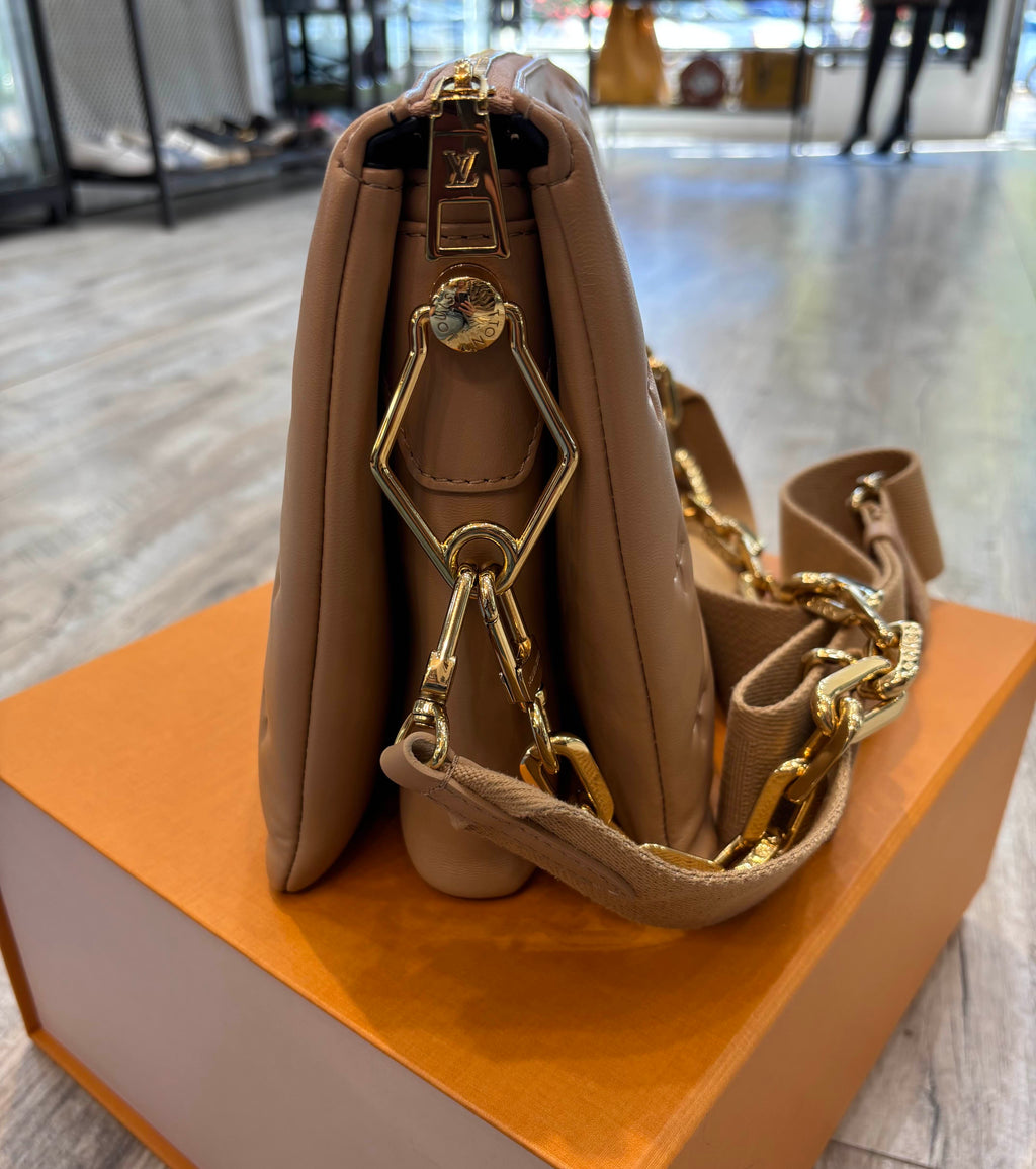LOUIS VUITTON LAMBSKIN EMBOSSED MONOGRAM COUSSIN PM BAG