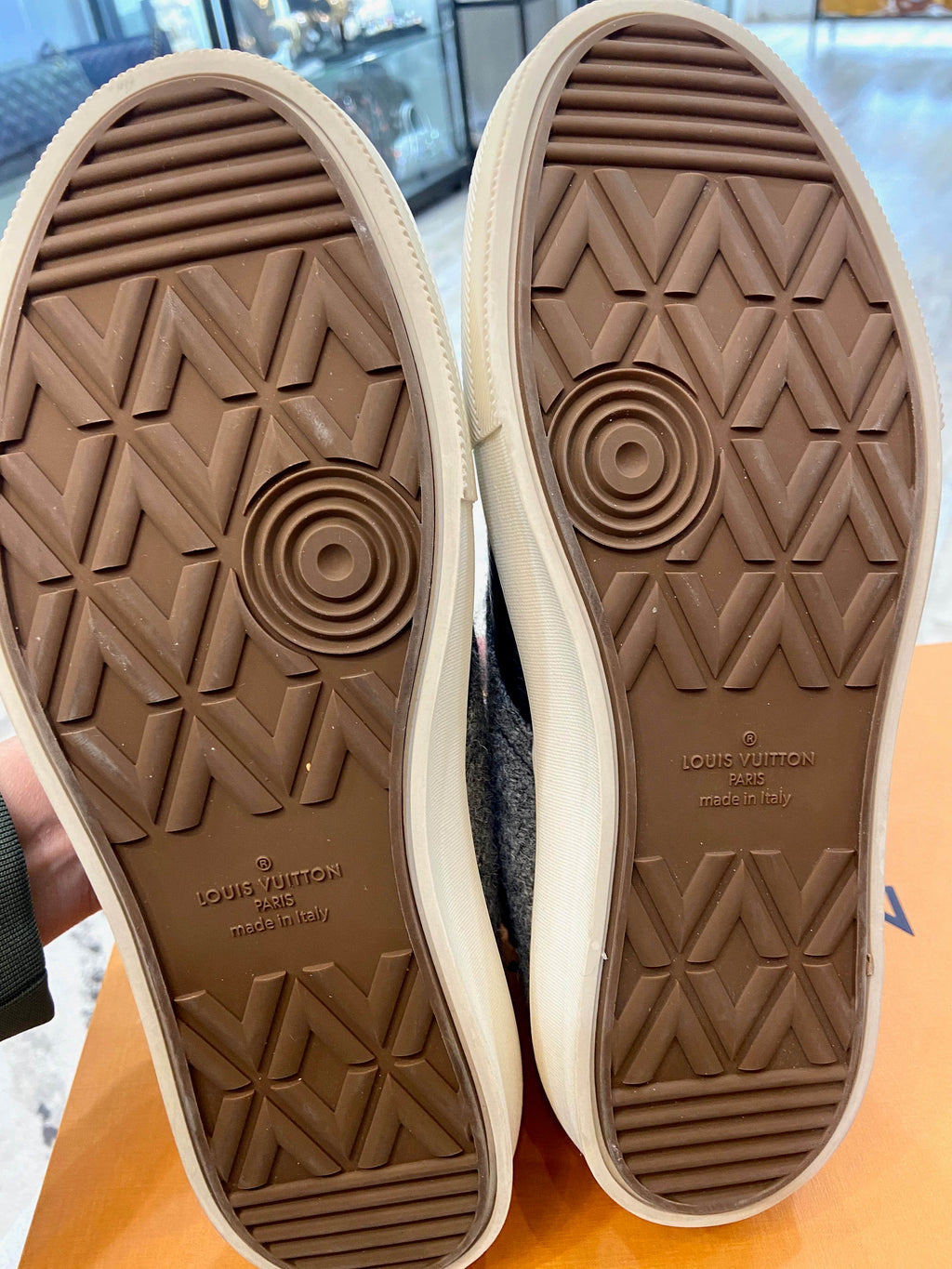 LOUIS VUITTON LEATHER AND FELT HIGHTOP SNEAKERS