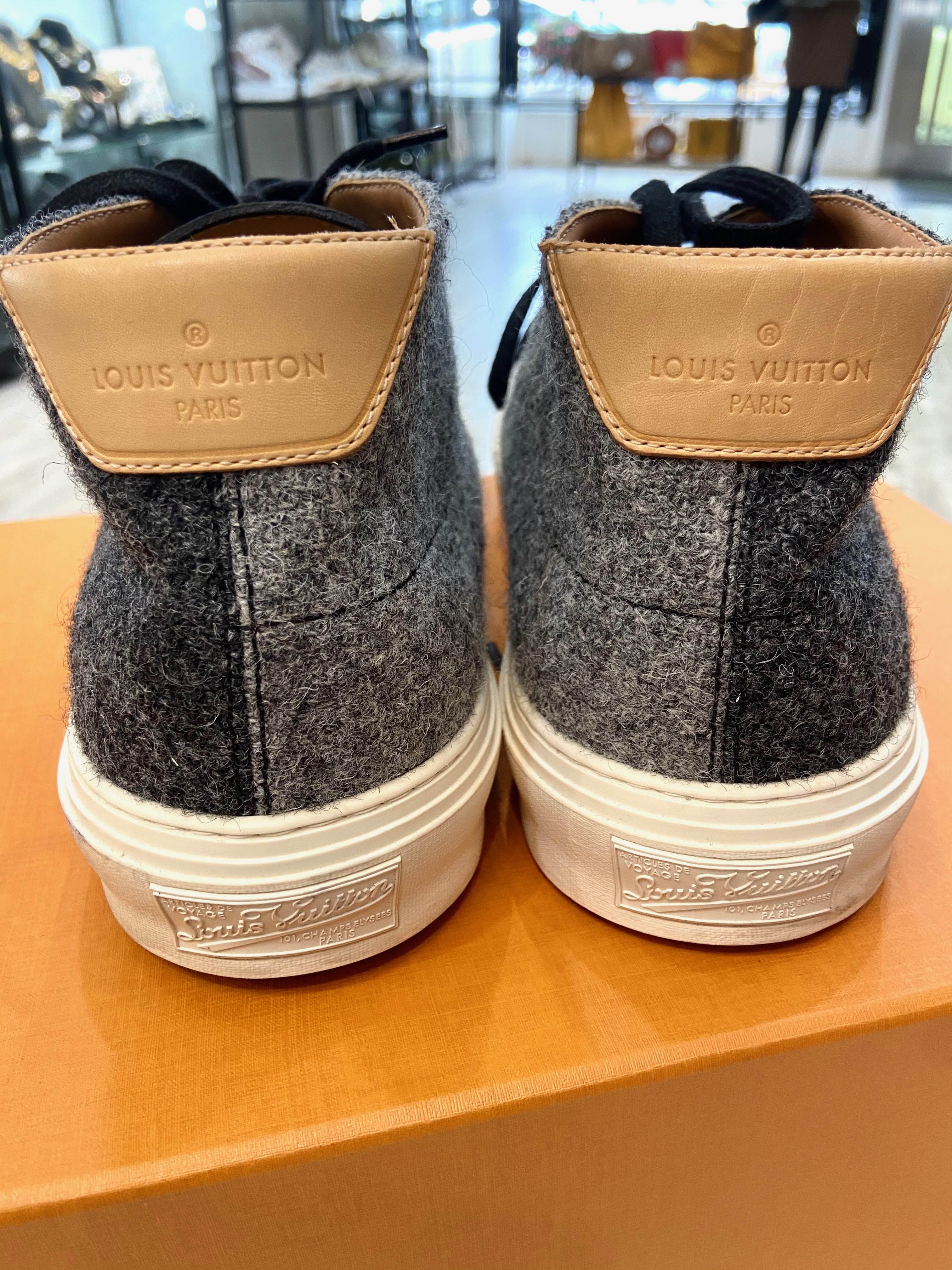 LOUIS VUITTON LEATHER AND FELT HIGHTOP SNEAKERS