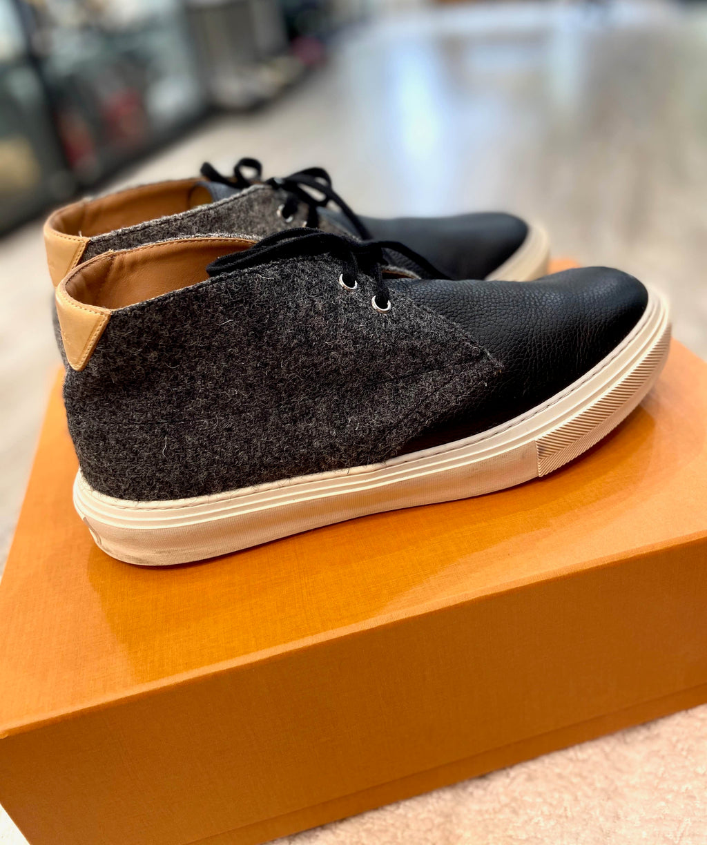 LOUIS VUITTON LEATHER AND FELT HIGHTOP SNEAKERS
