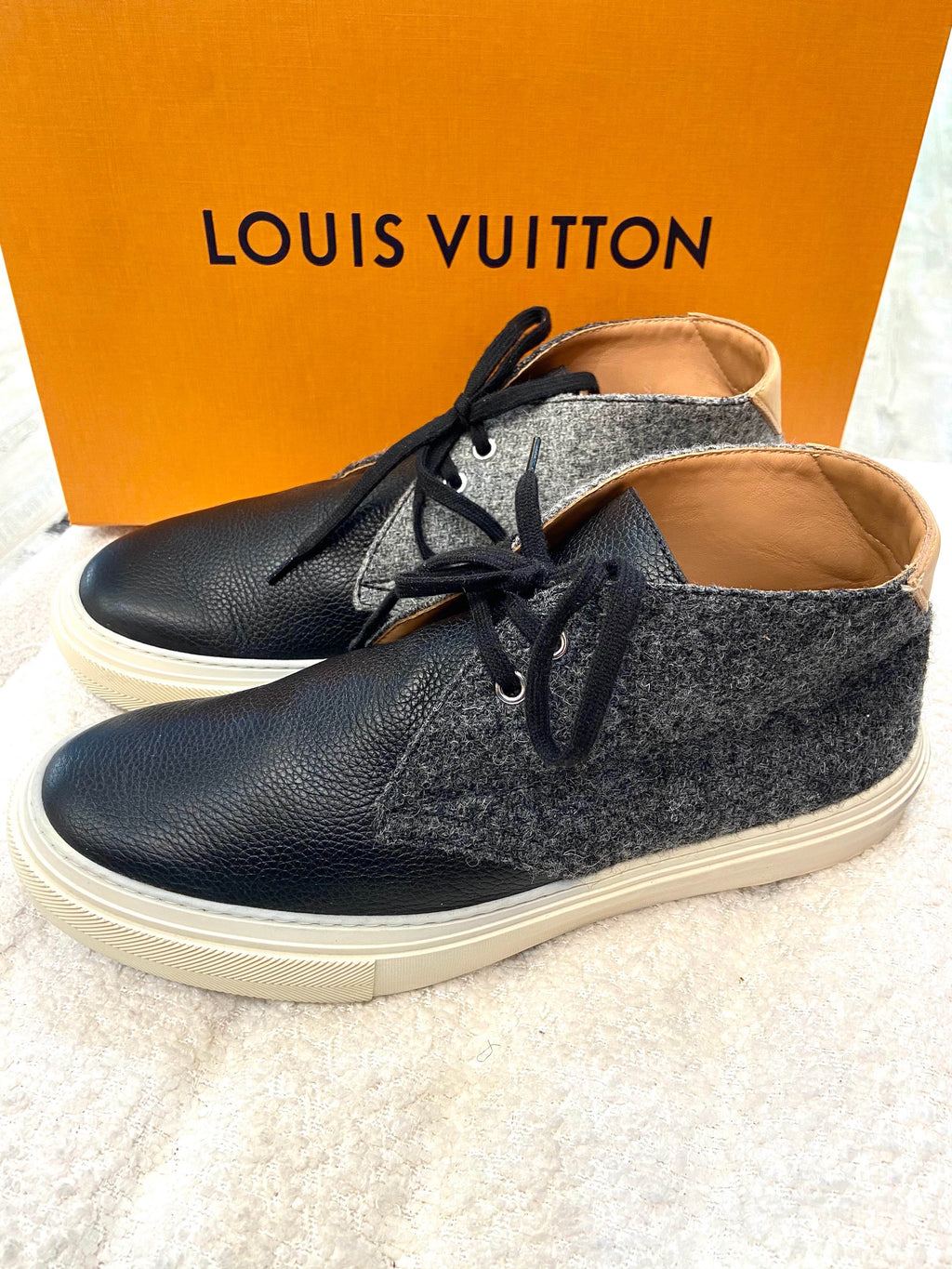 LOUIS VUITTON LEATHER AND FELT HIGHTOP SNEAKERS
