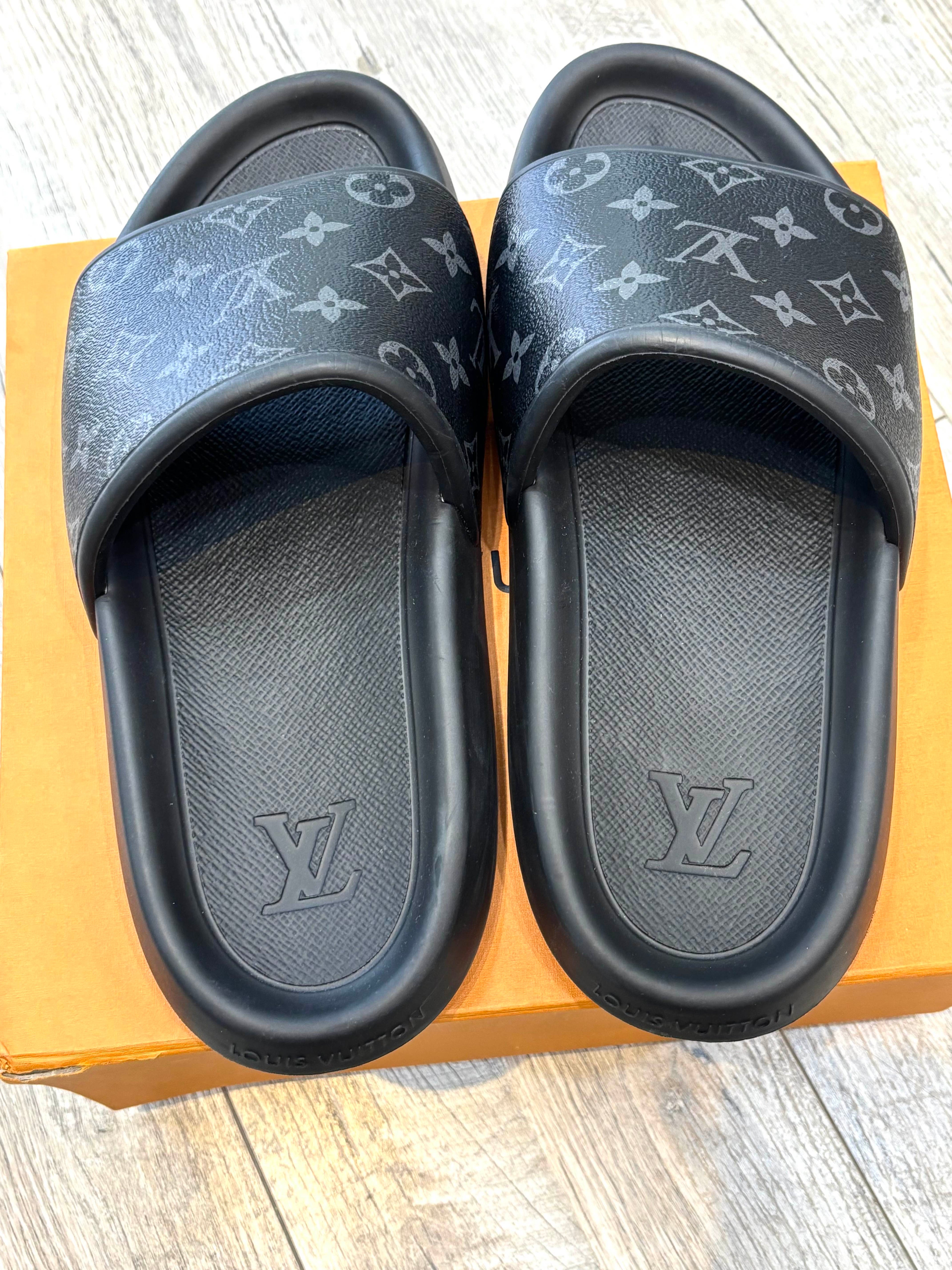 LOUIS VUITTON MEN'S MONOGRAM WATERFRONT SLIDE MULES