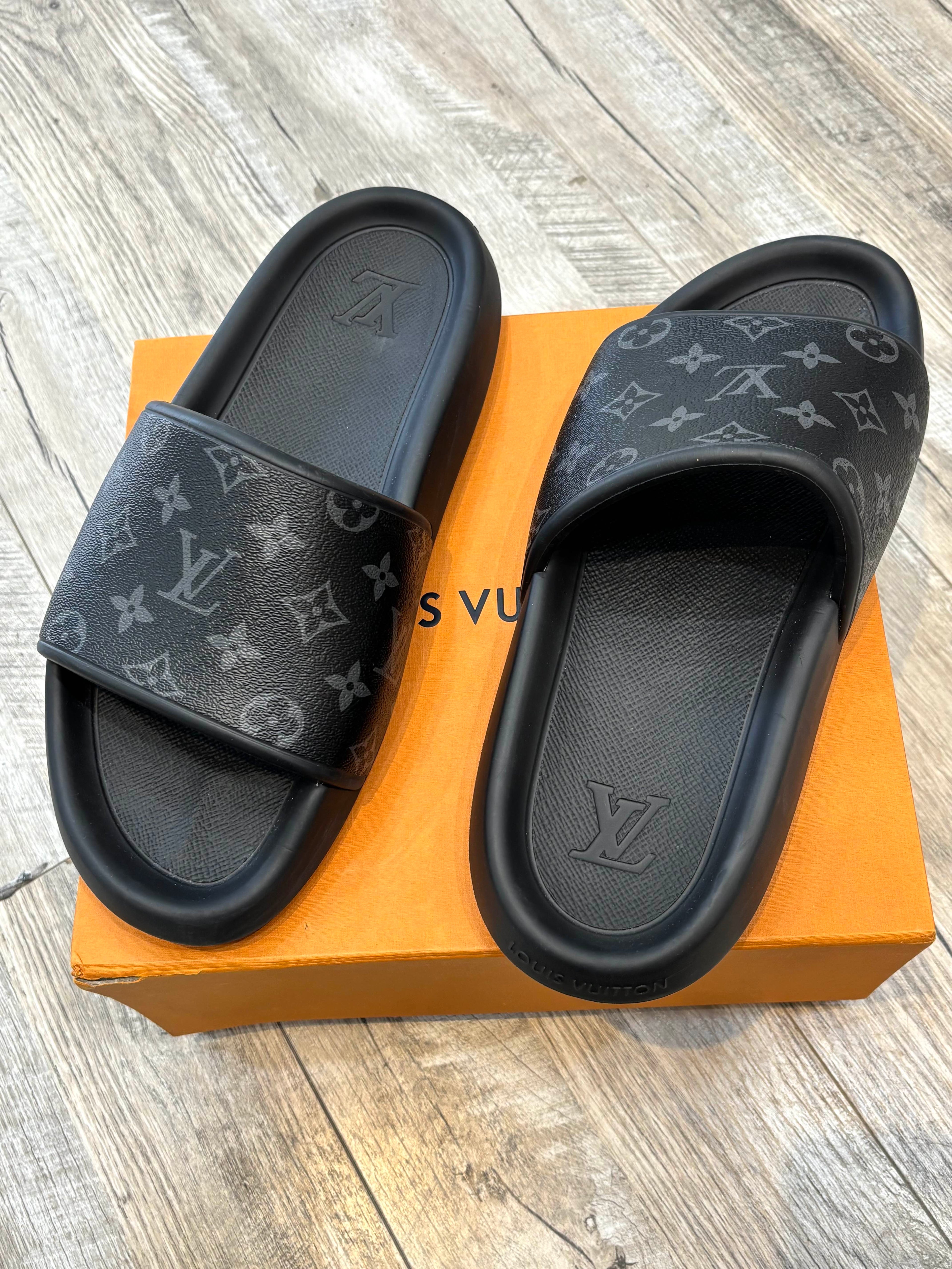LOUIS VUITTON MEN'S MONOGRAM WATERFRONT SLIDE MULES