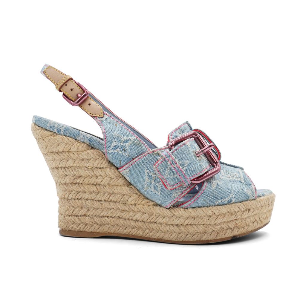 Louis Vuitton Denim Monogram Wedges - Women's 35.5