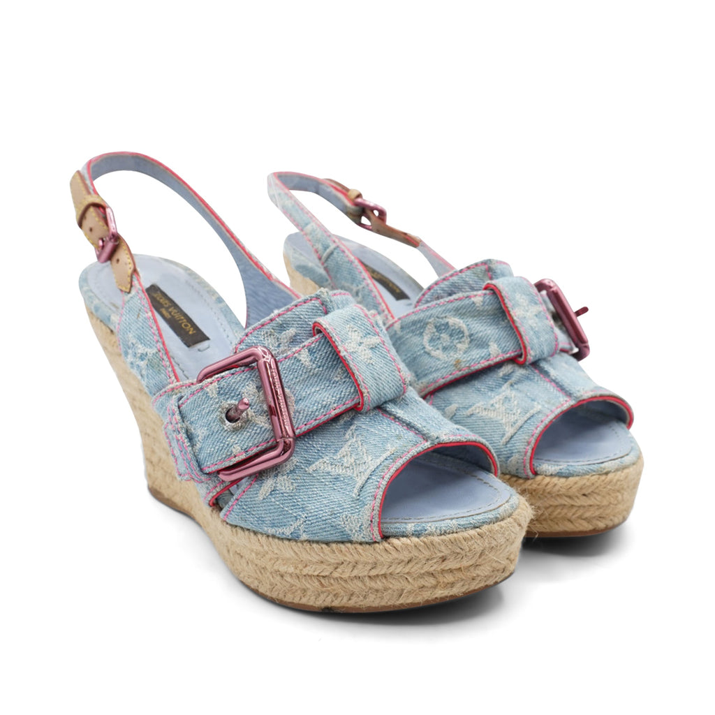 Louis Vuitton Denim Monogram Wedges - Women's 35.5