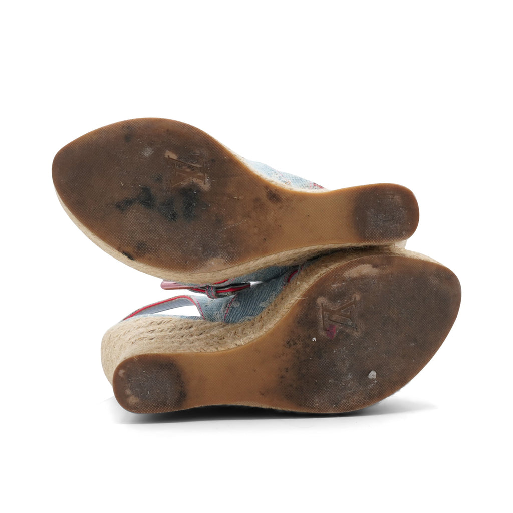 Louis Vuitton Denim Monogram Wedges - Women's 35.5