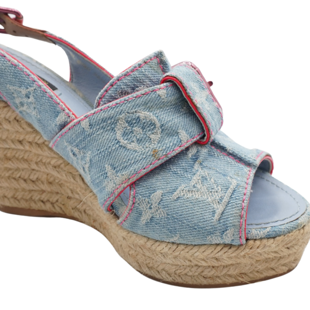 Louis Vuitton Denim Monogram Wedges - Women's 35.5
