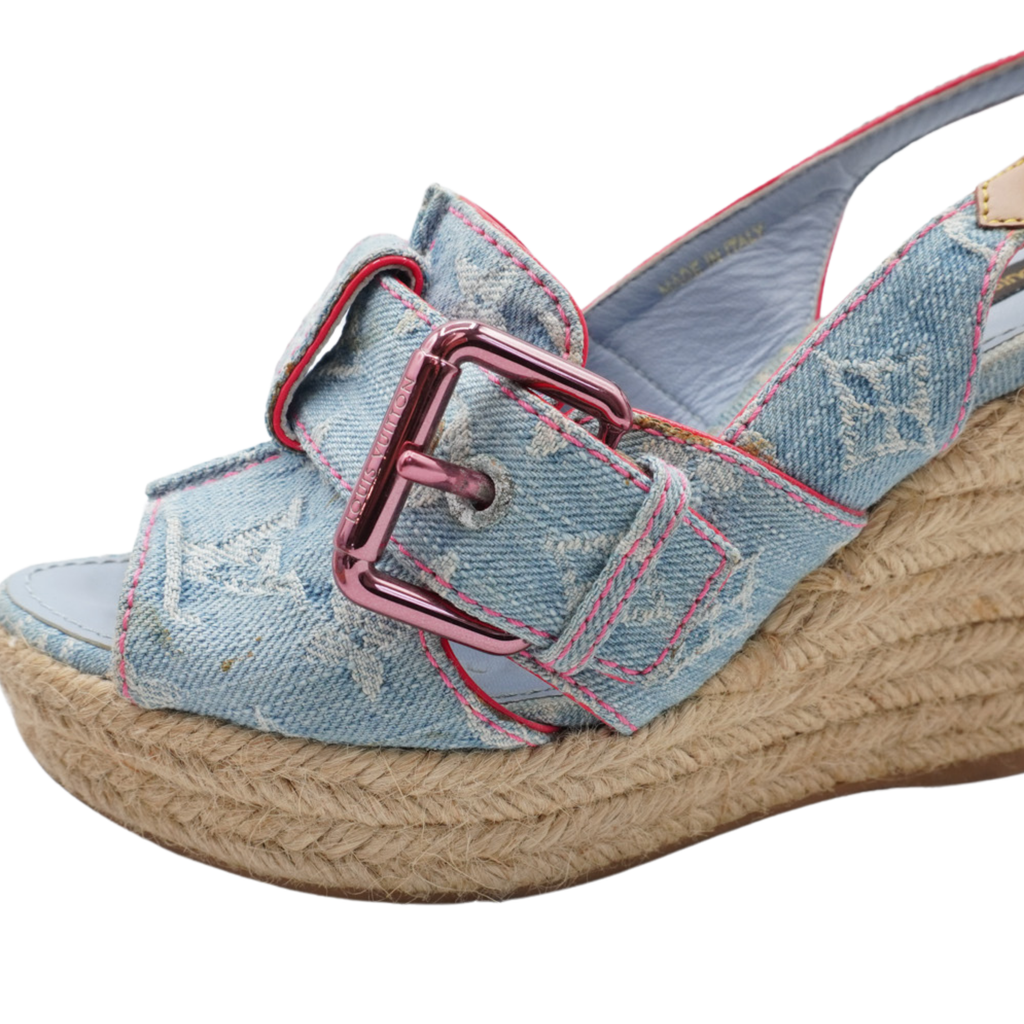 Louis Vuitton Denim Monogram Wedges - Women's 35.5