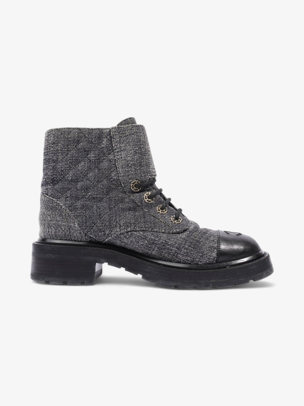 Chanel CC Toe Cap Lace Up Boots Navy / White / Black Cloth EU 39.5 UK 6.5
