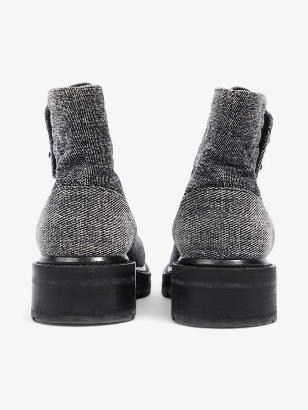 Chanel CC Toe Cap Lace Up Boots Navy / White / Black Cloth EU 39.5 UK 6.5