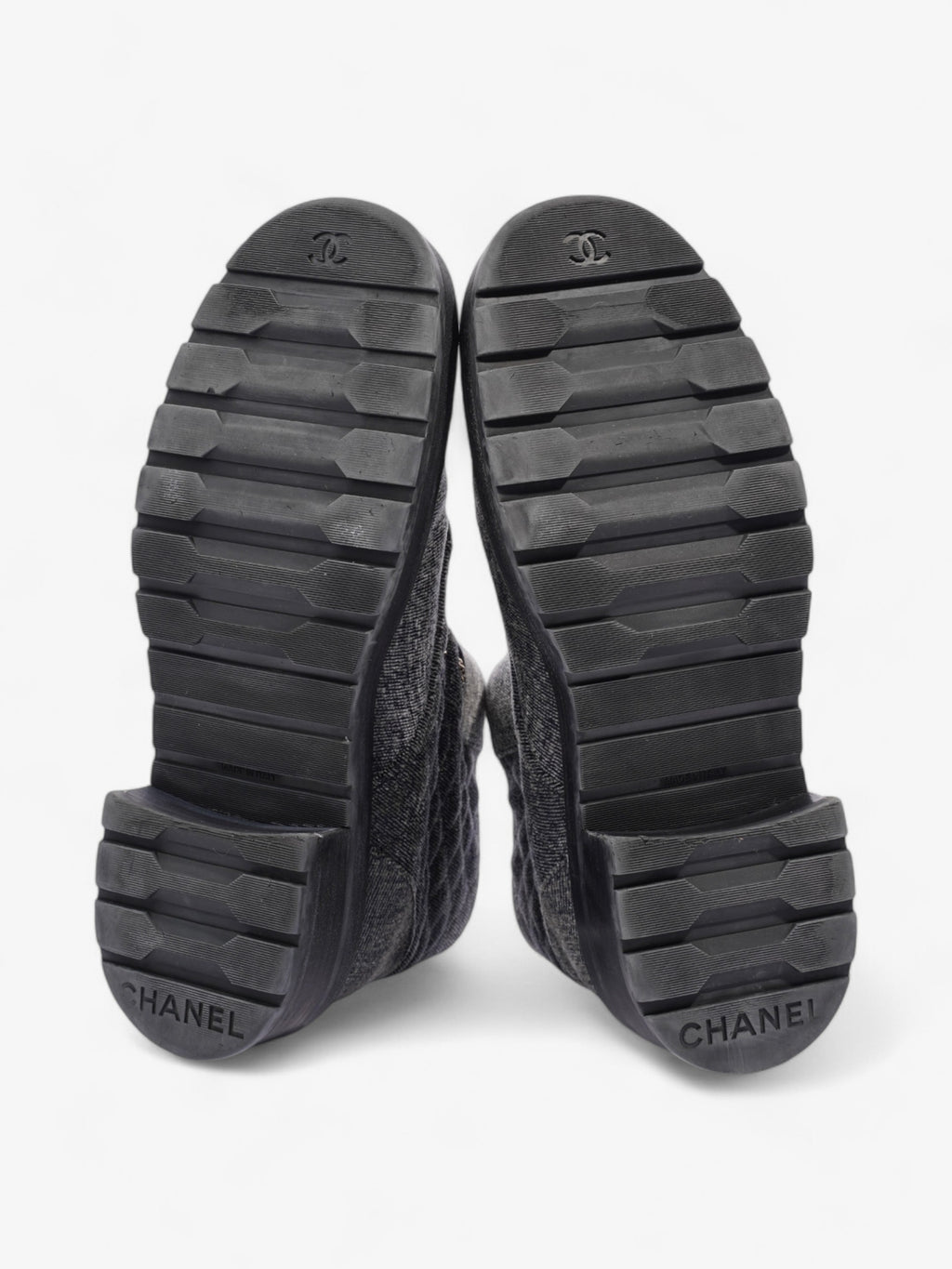 Chanel CC Toe Cap Lace Up Boots Navy / White / Black Cloth EU 39.5 UK 6.5