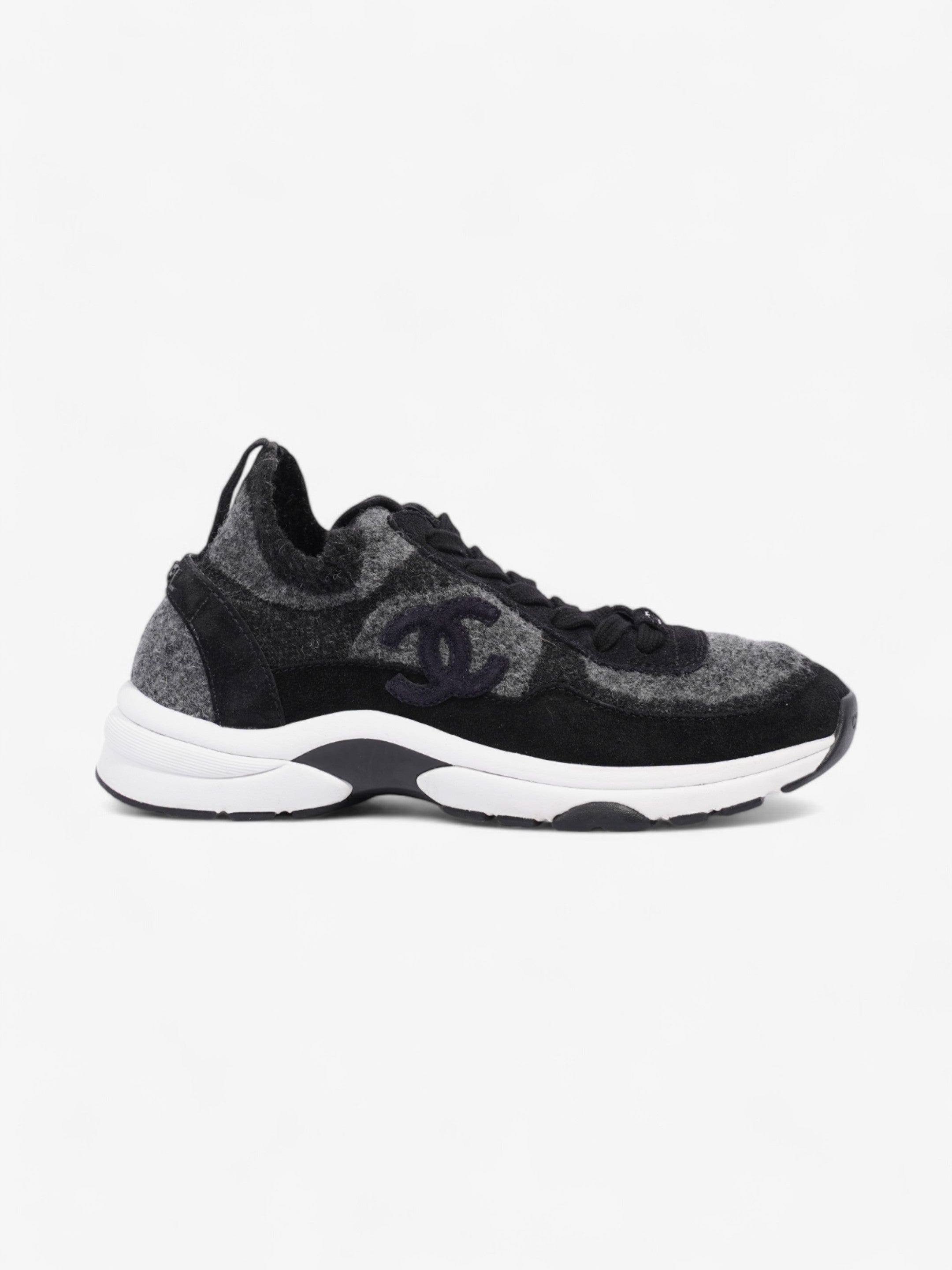 Chanel CC Logo Sneakers Grey / Black Wool EU 37 UK 4