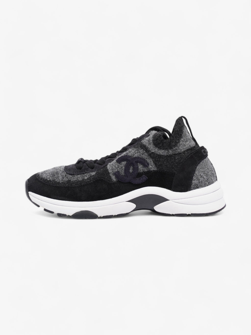 Chanel CC Logo Sneakers Grey / Black Wool EU 37 UK 4