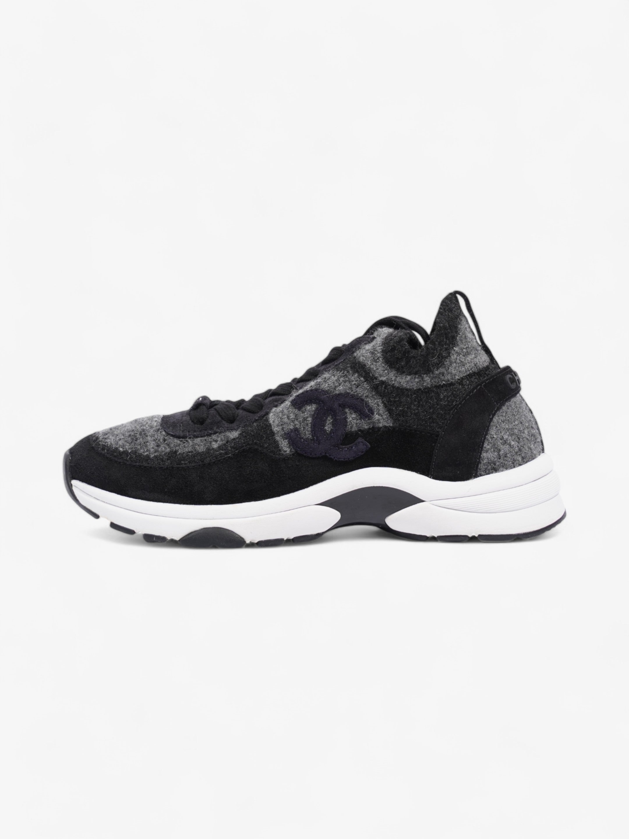 Chanel CC Logo Sneakers Grey / Black Wool EU 37 UK 4