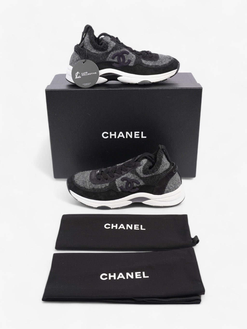Chanel CC Logo Sneakers Grey / Black Wool EU 37 UK 4