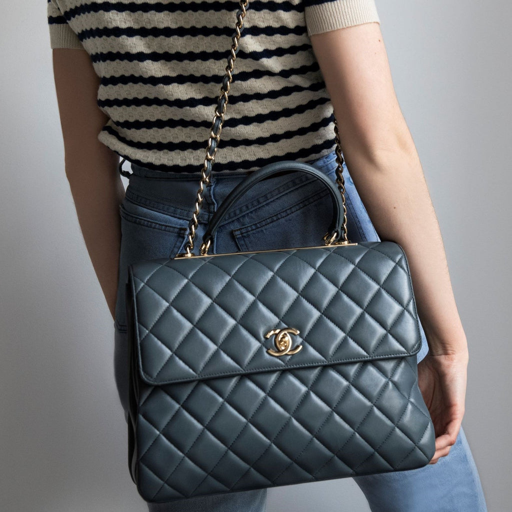 Chanel Blue Quilted Lambskin Large Trendy CC Top Handle GHW