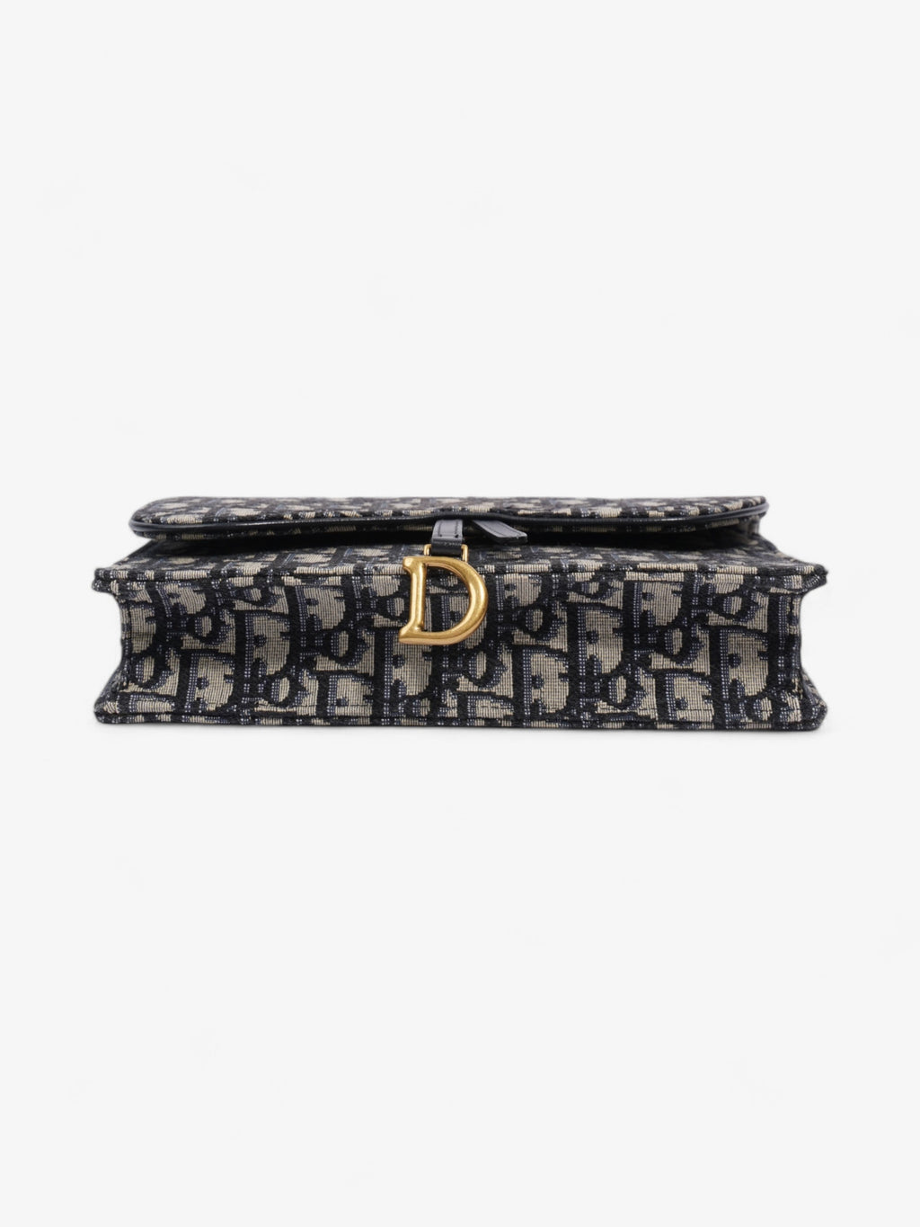 Christian Dior Saddle Pouch with Chain Blue Oblique Cotton Medium