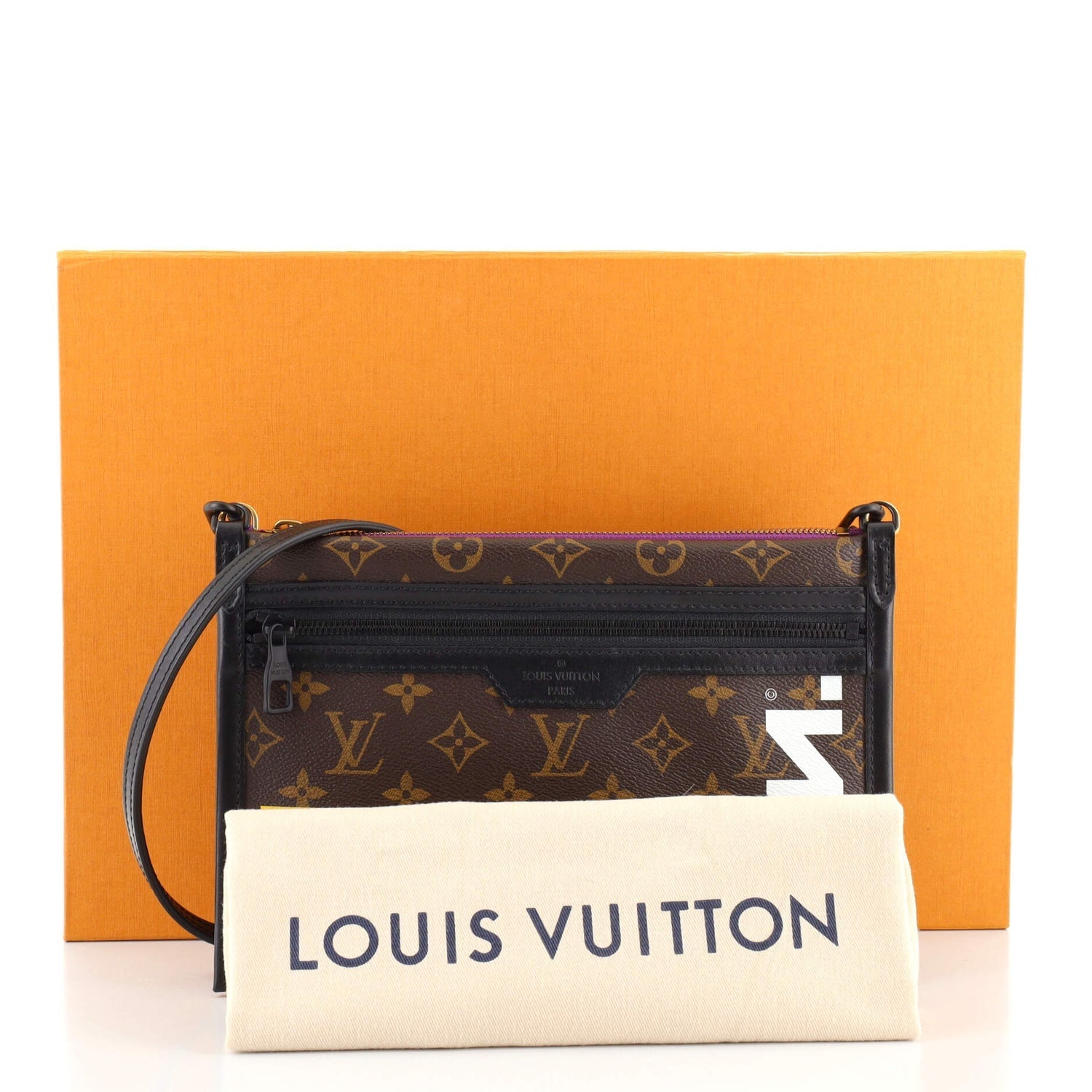 LV LOGO STORY MONOGRAM DOUBLE FLAT MESSENGER BAG