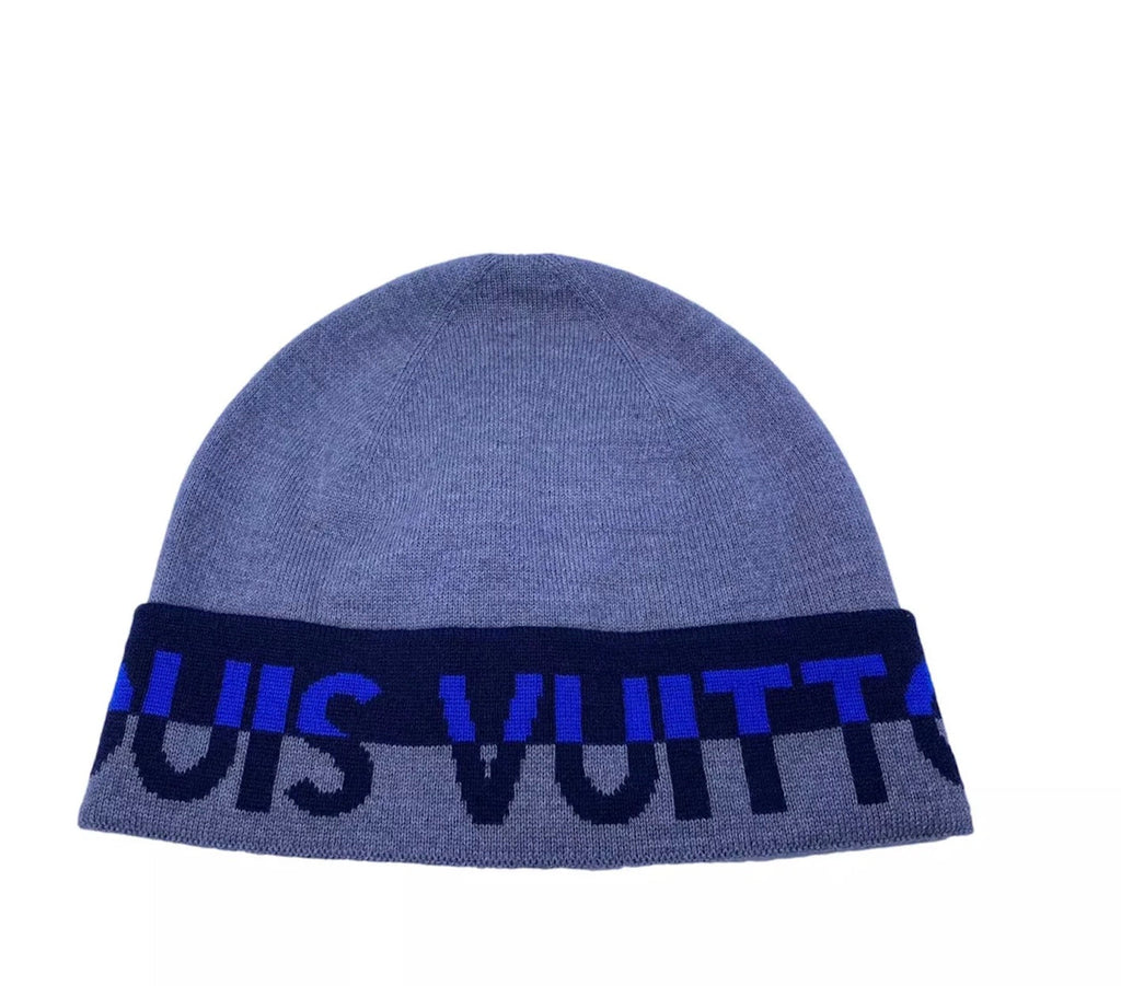LOUIS VUITTON GREY BLUE HORIZON WOOL BEANIE HAT