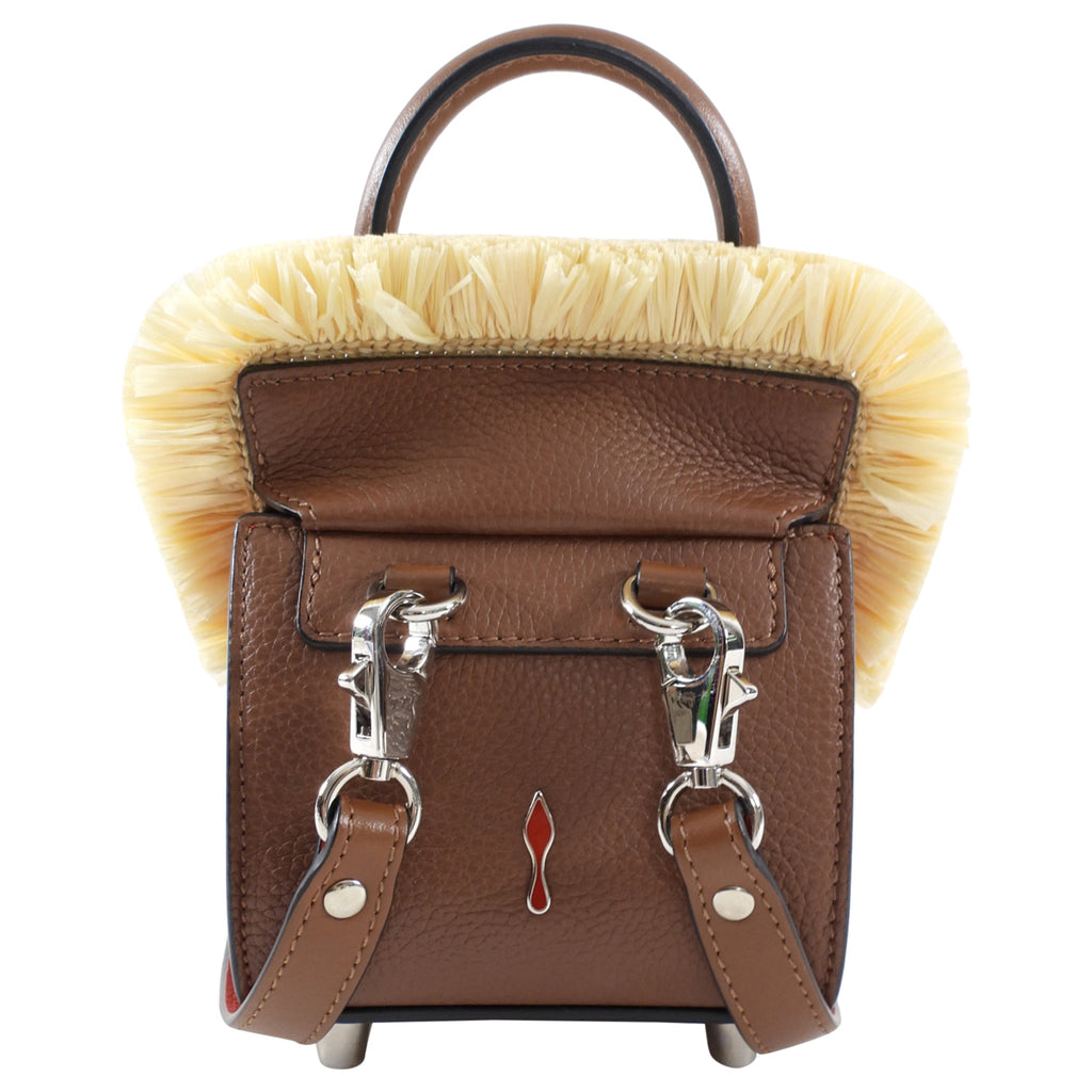 Christian Louboutin Brown Leather Mini Bag with Raffia Trim