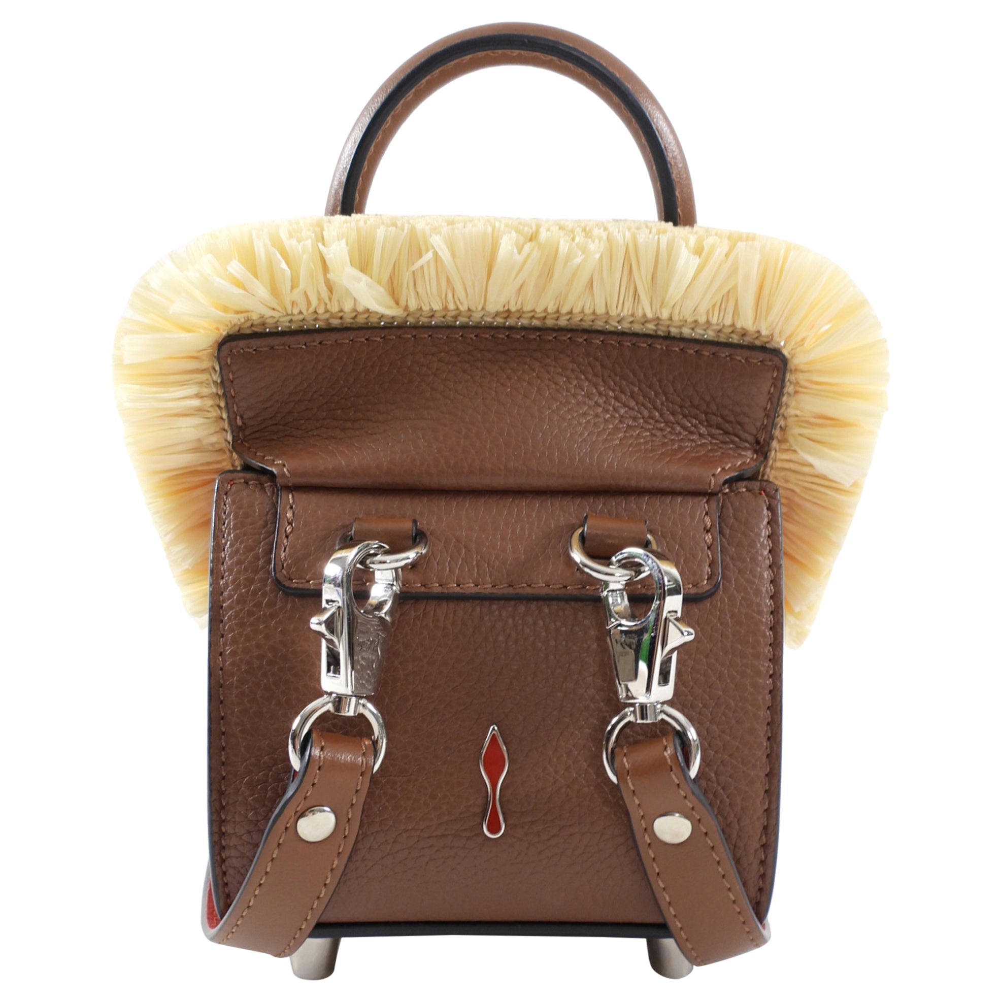 Christian Louboutin Brown Leather Mini Bag with Raffia Trim