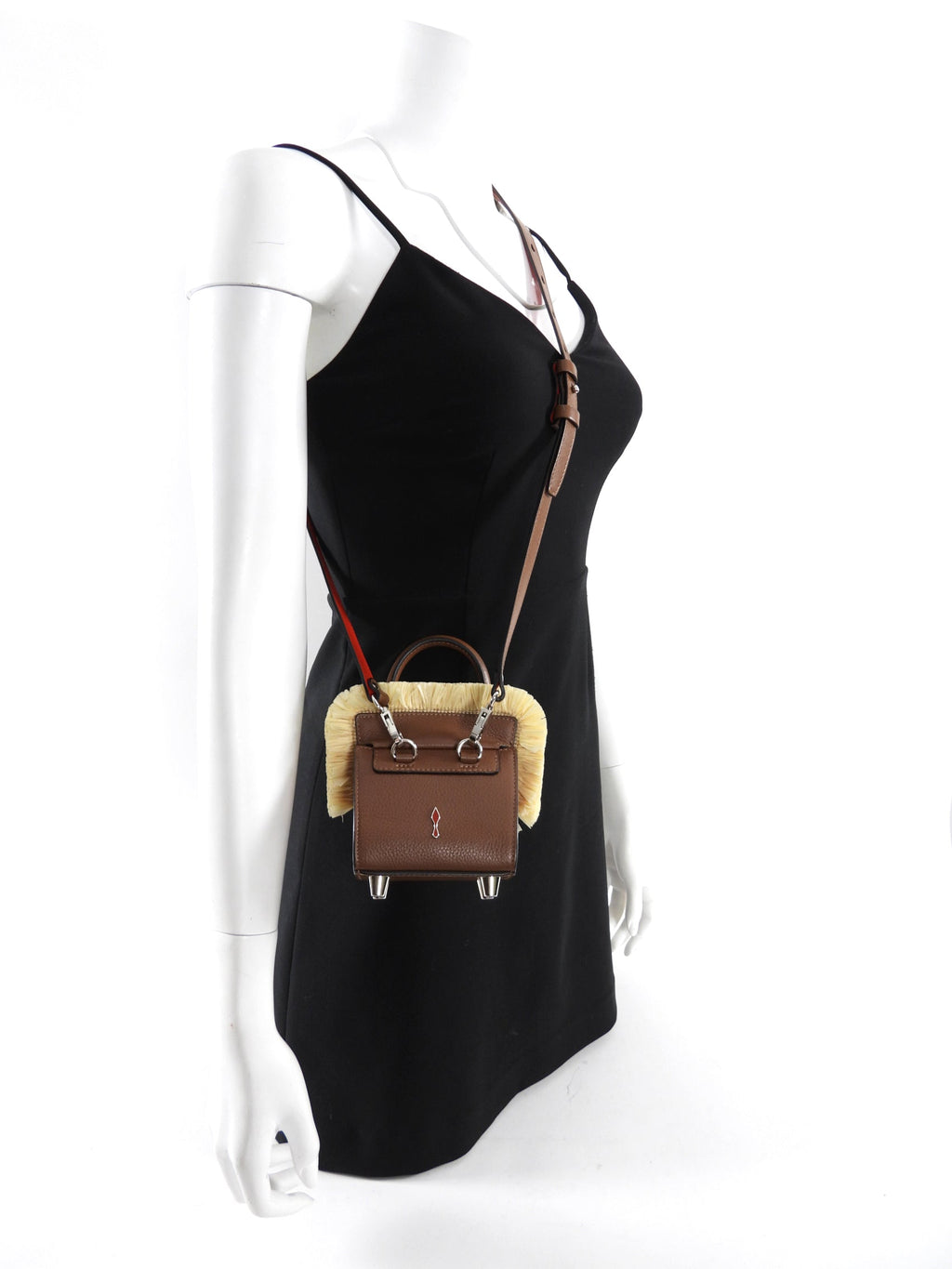Christian Louboutin Brown Leather Mini Bag with Raffia Trim