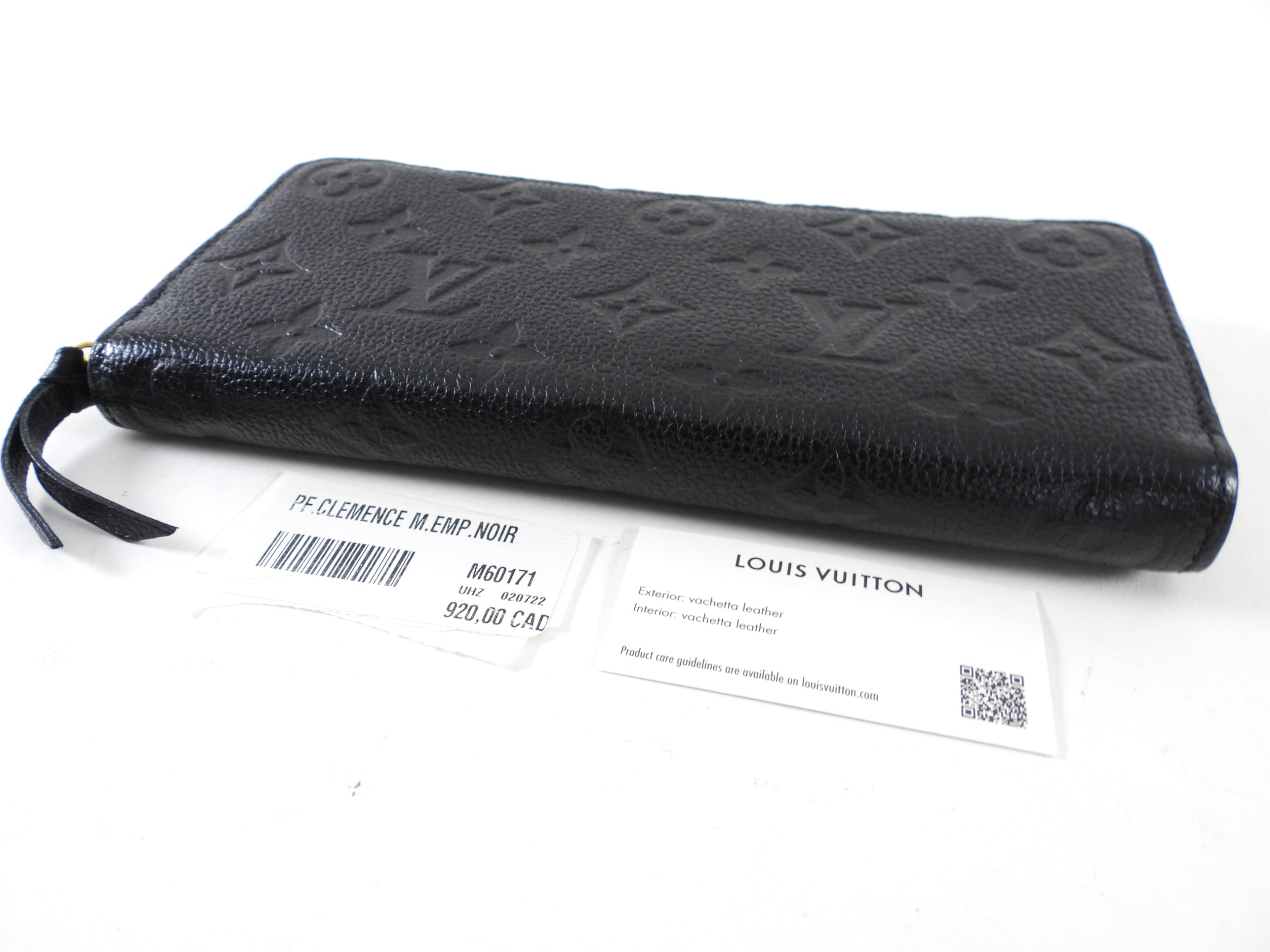 Louis Vuitton Black Monogram Empreinte Leather Clemence Zip Wallet