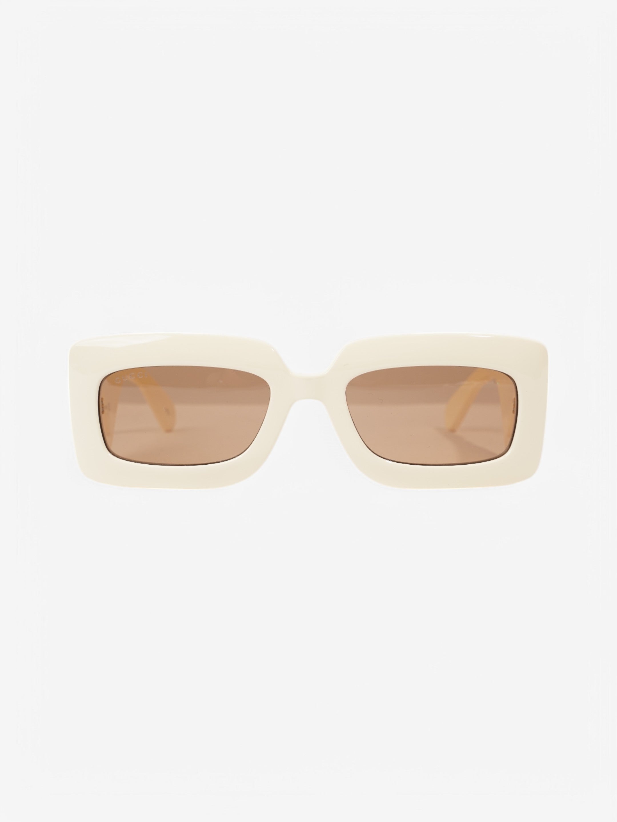 Gucci GG Logo Quilted Rectangular Sunglasses Cream / Gold Acetate 145mm