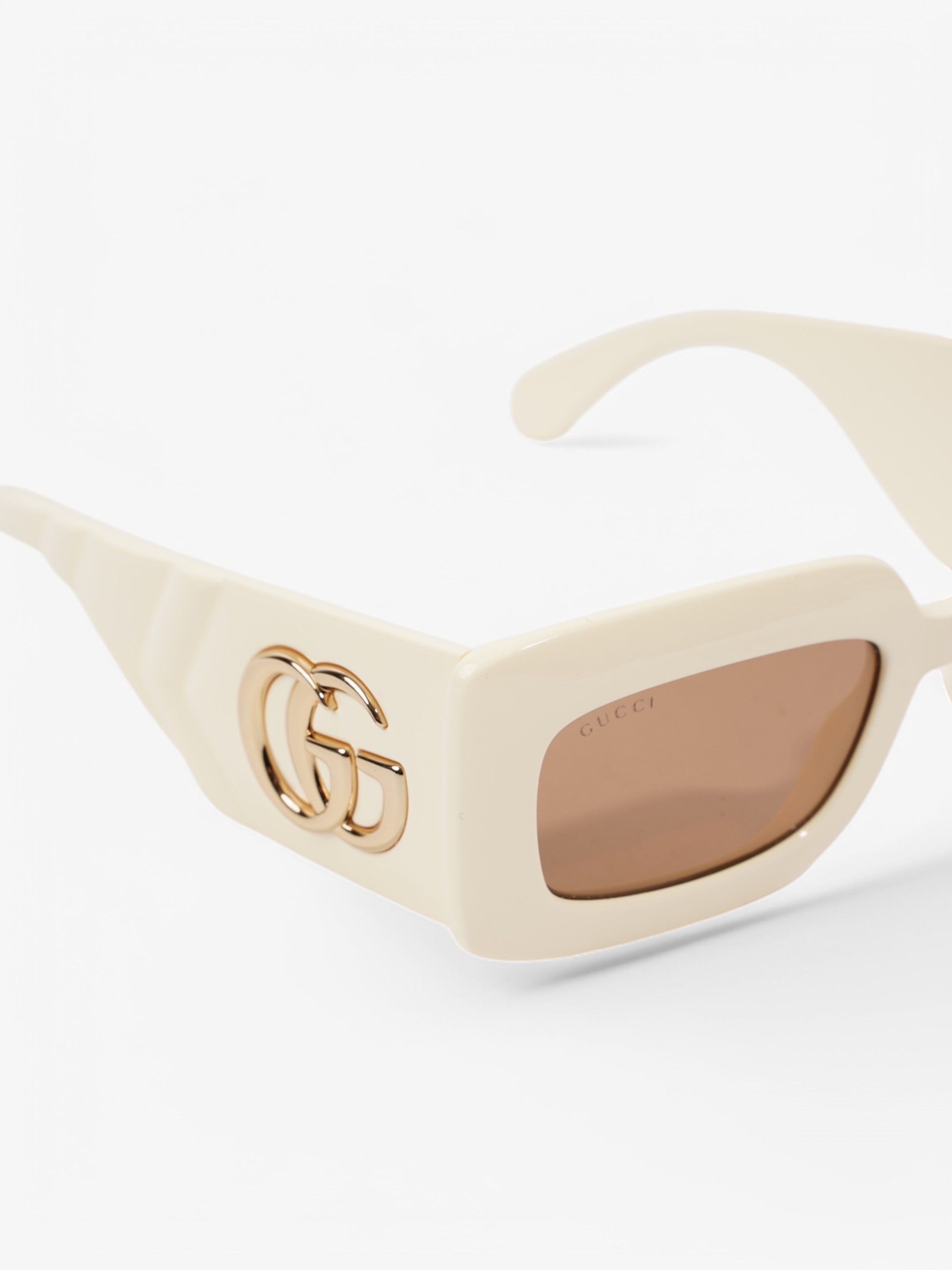 Gucci GG Logo Quilted Rectangular Sunglasses Cream / Gold Acetate 145mm