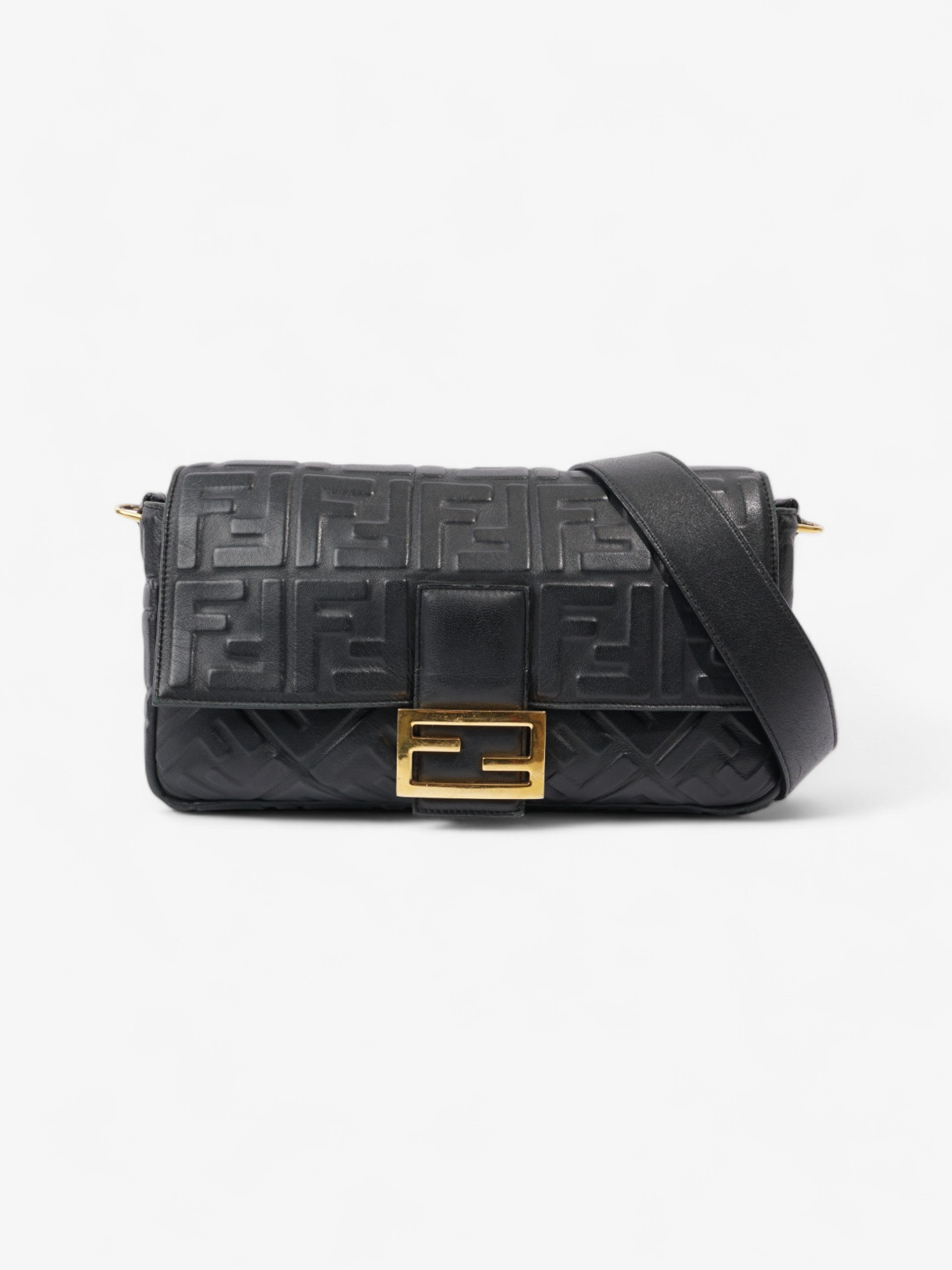 Fendi Baguette Black Lambskin Leather Large