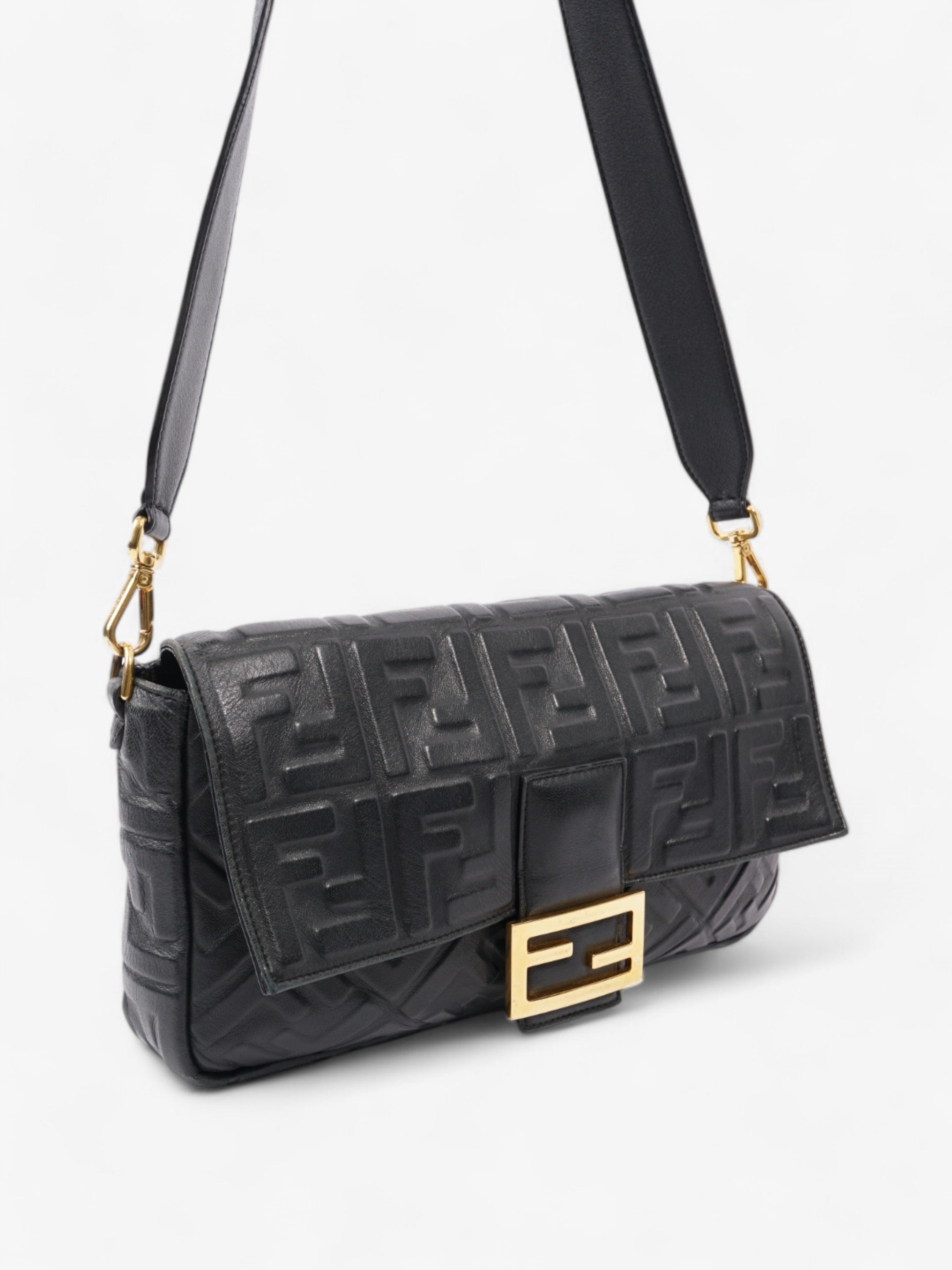 Fendi Baguette Black Lambskin Leather Large