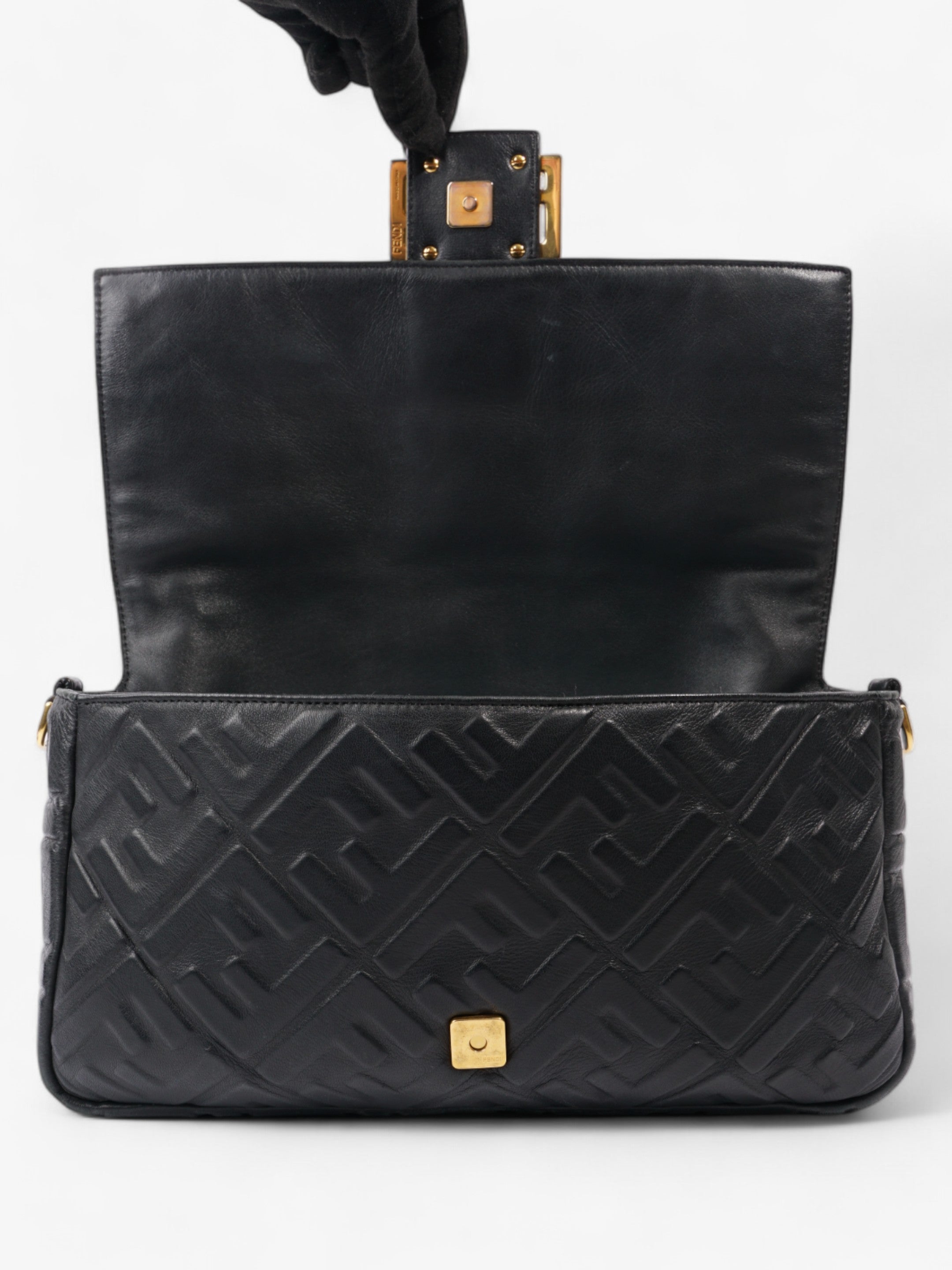 Fendi Baguette Black Lambskin Leather Large