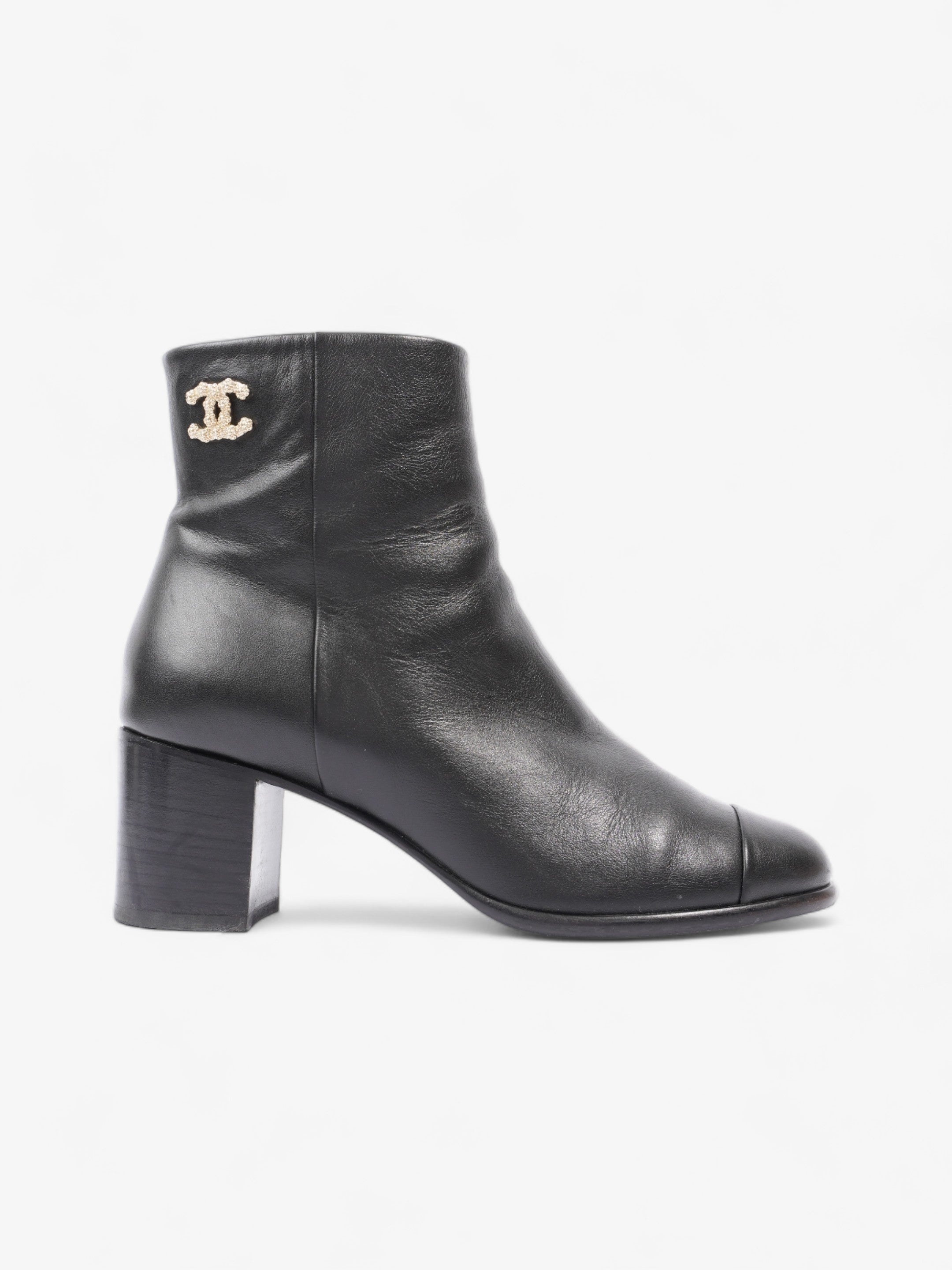 Chanel CC Boots 50 Black / Gold Leather EU 37.5 UK 4.5