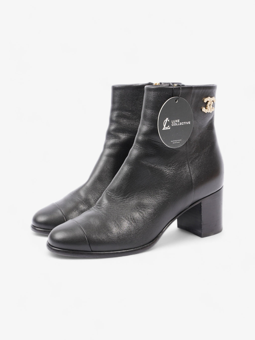Chanel CC Boots 50 Black / Gold Leather EU 37.5 UK 4.5