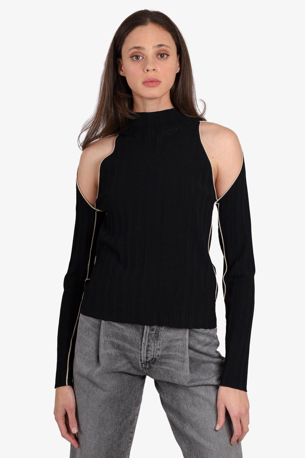 L'AGENCE Black Golden Cold shoulder Sweater Size XL