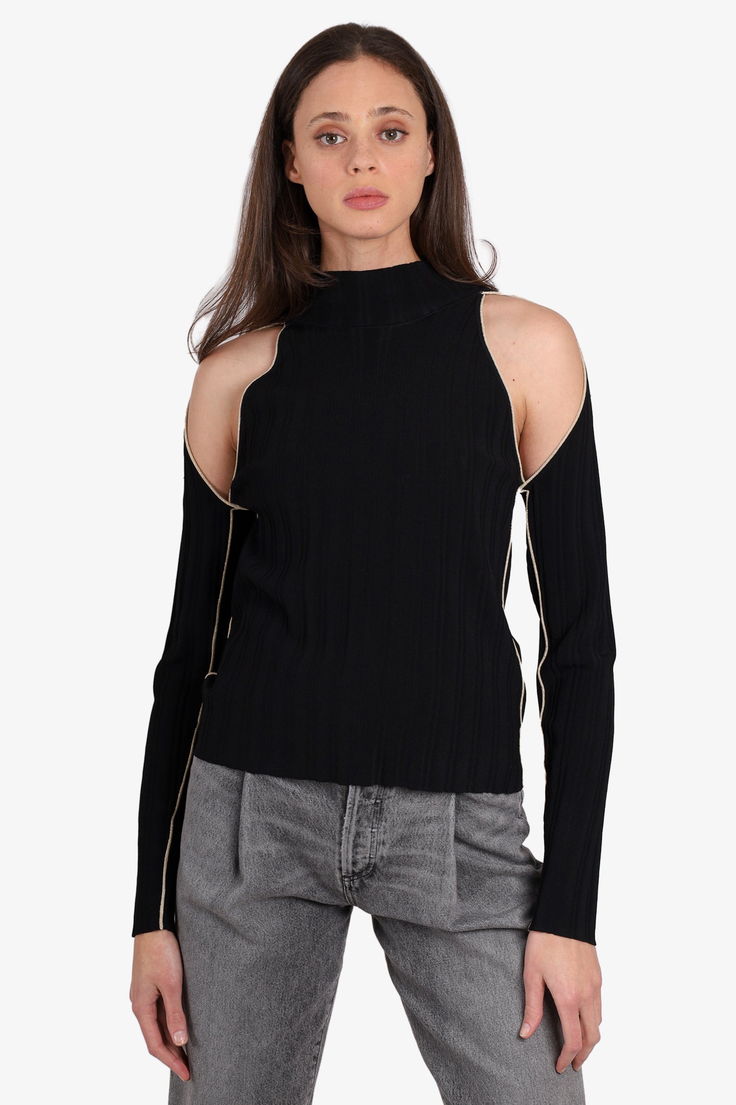 L'AGENCE Black Golden Cold shoulder Sweater Size XL