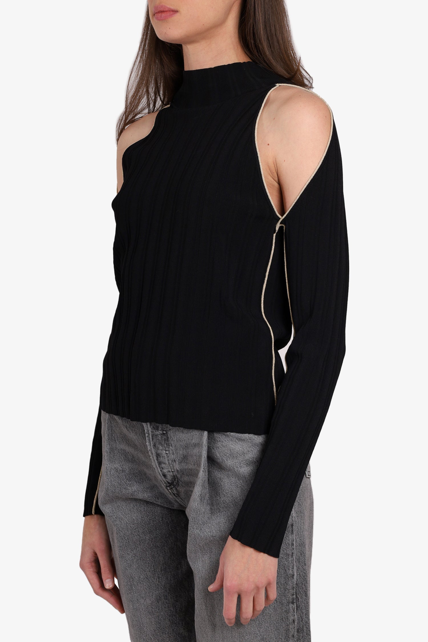 L'AGENCE Black Golden Cold shoulder Sweater Size XL