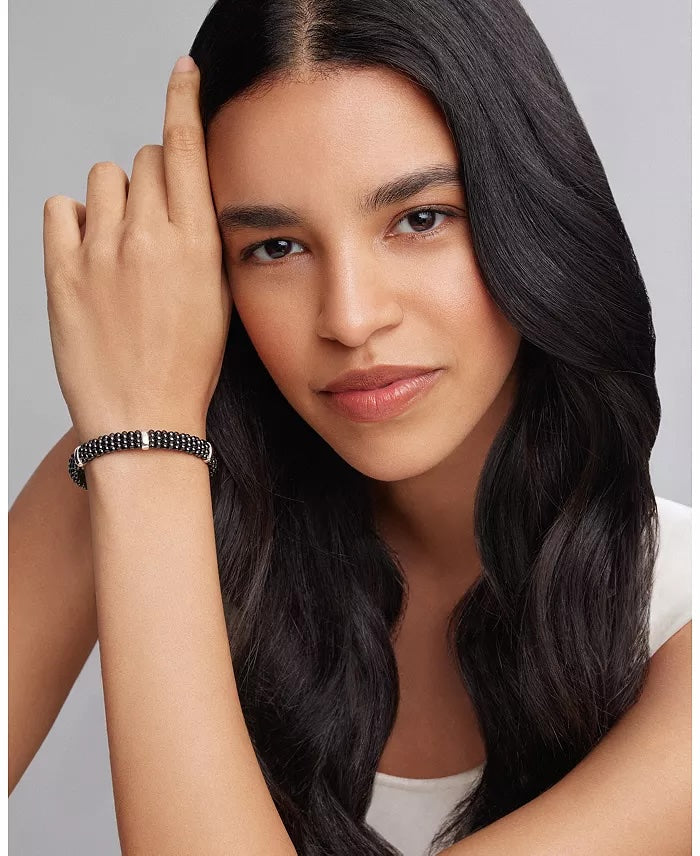 LAGOS BLACK CAVIAR 5 SILVER BAR STATION 6MM BRACELET