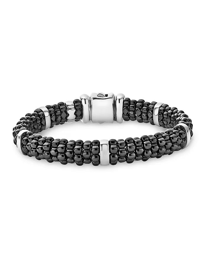 LAGOS BLACK CAVIAR 5 SILVER BAR STATION 6MM BRACELET