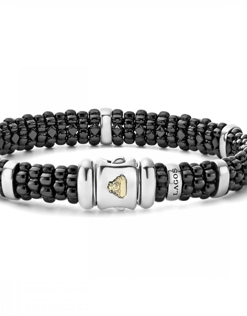 LAGOS BLACK CAVIAR 5 SILVER BAR STATION 6MM BRACELET