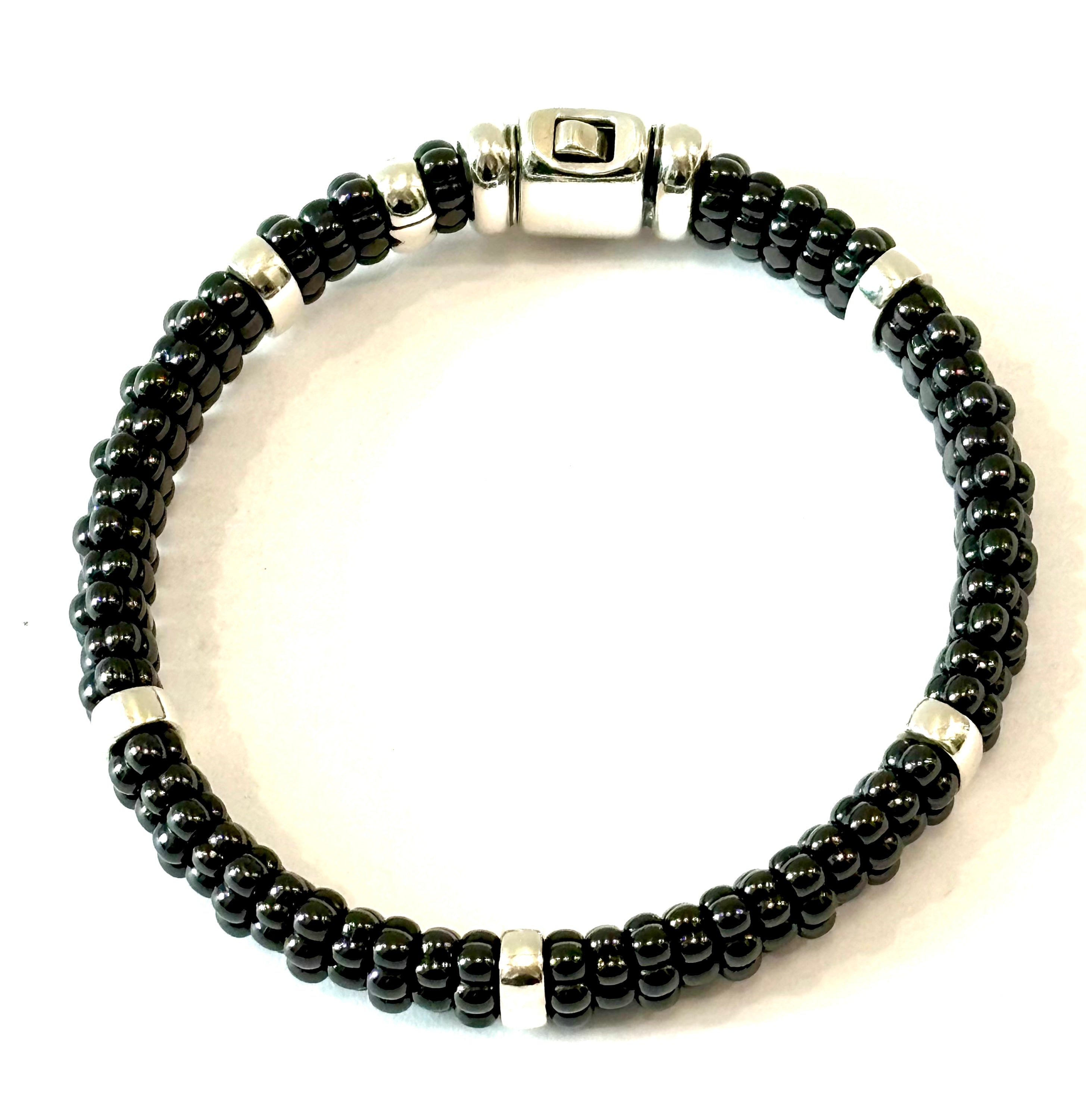 LAGOS BLACK CAVIAR 5 SILVER BAR STATION 6MM BRACELET