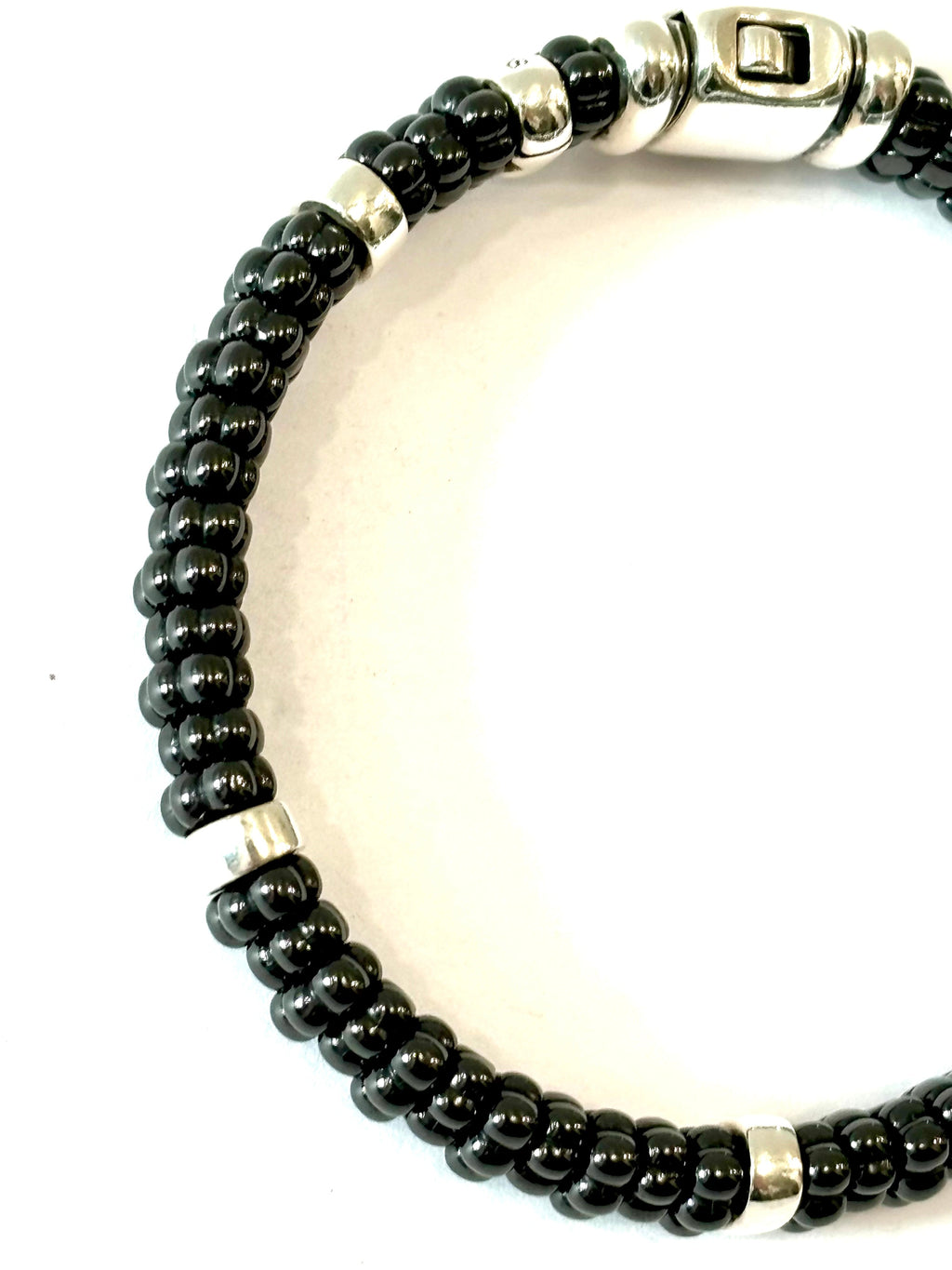 LAGOS BLACK CAVIAR 5 SILVER BAR STATION 6MM BRACELET