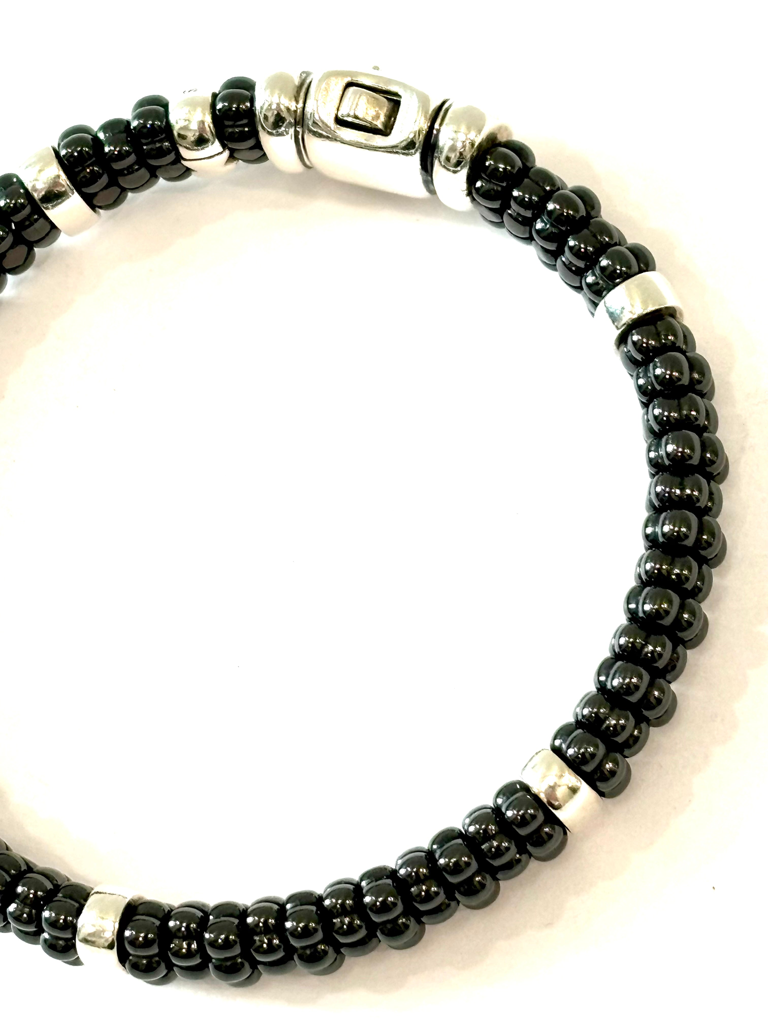 LAGOS BLACK CAVIAR 5 SILVER BAR STATION 6MM BRACELET